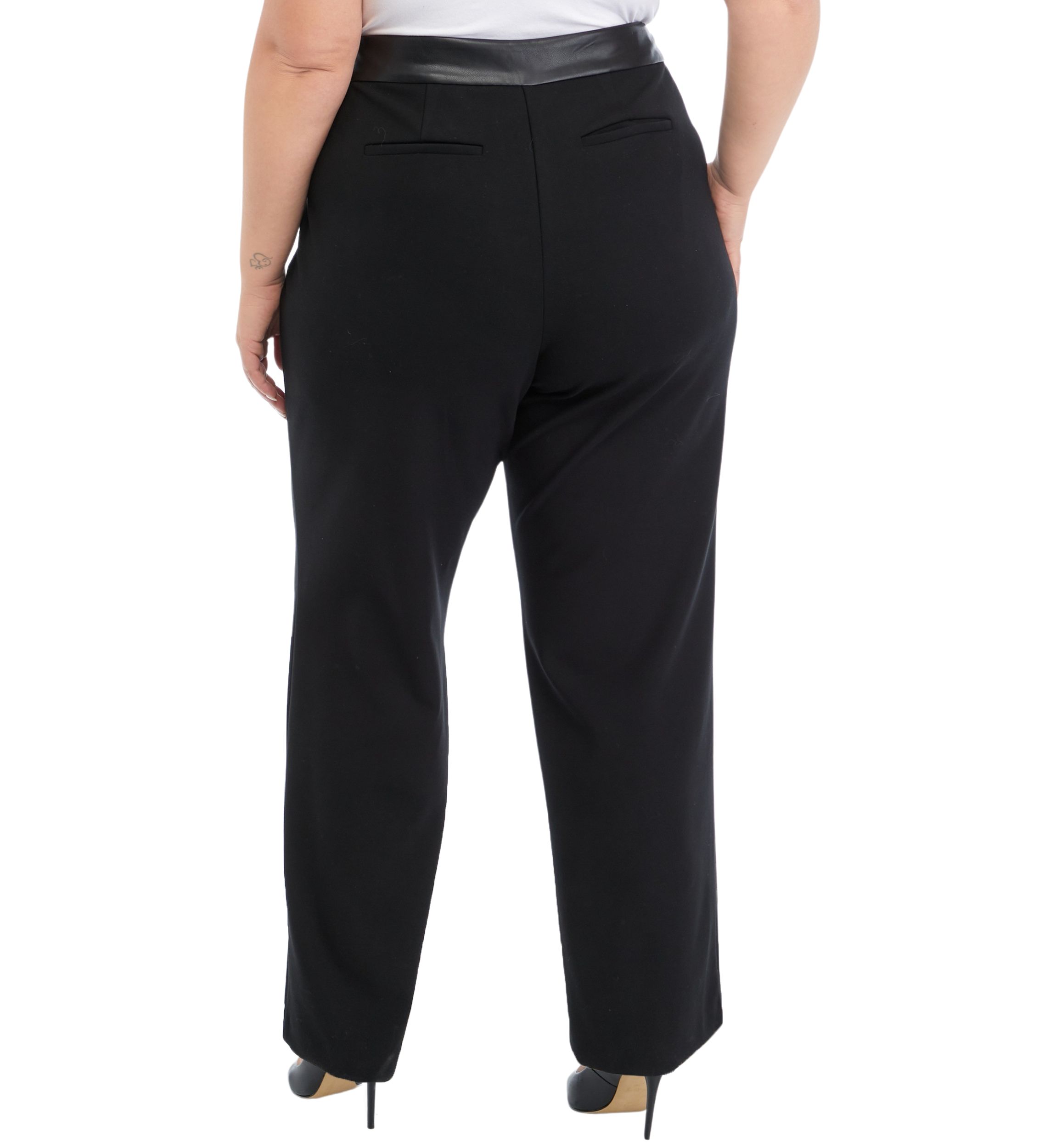 Plus Size Ponte Pants with Leather Trim