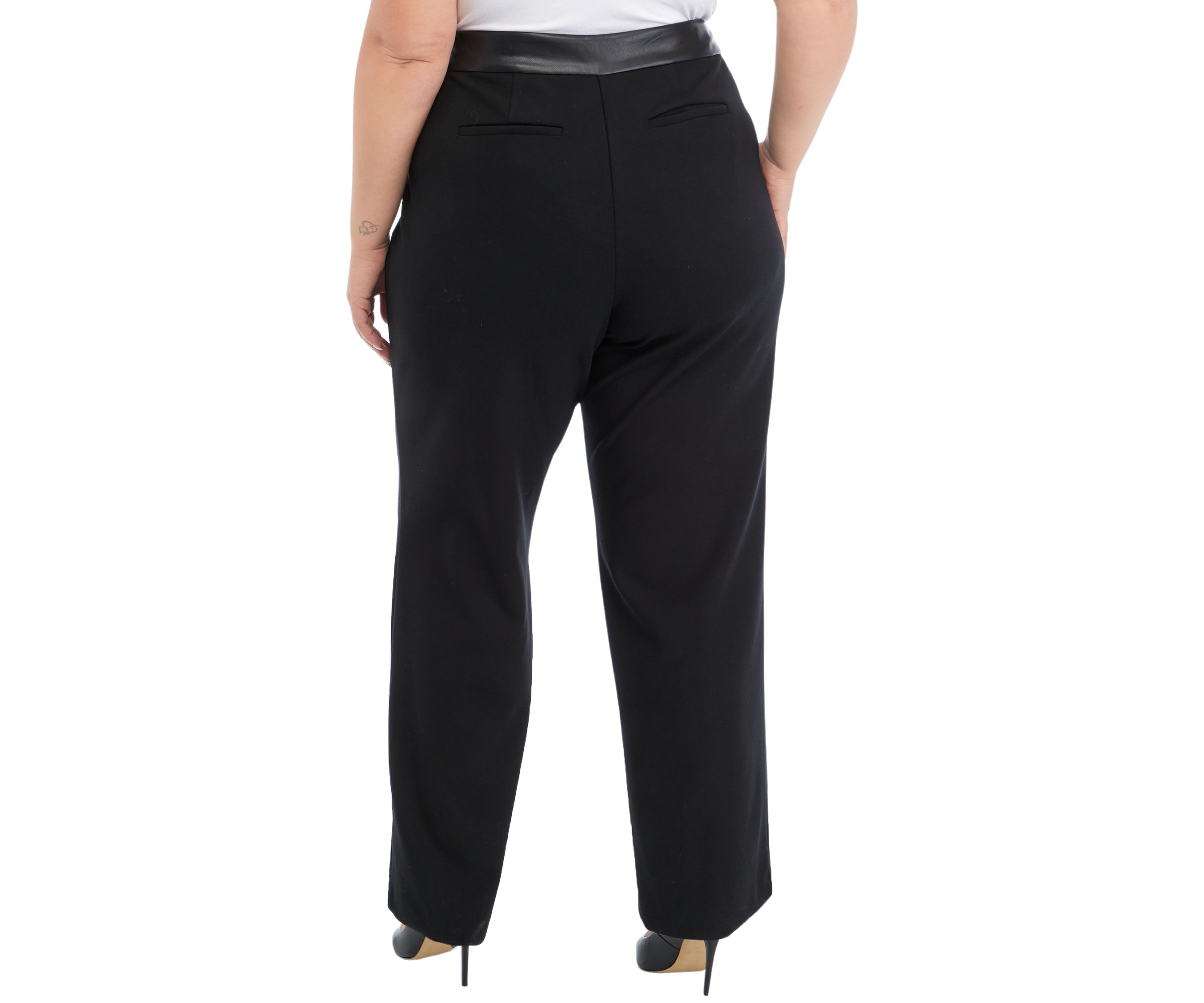 Plus Size Ponte Pants with Leather Trim