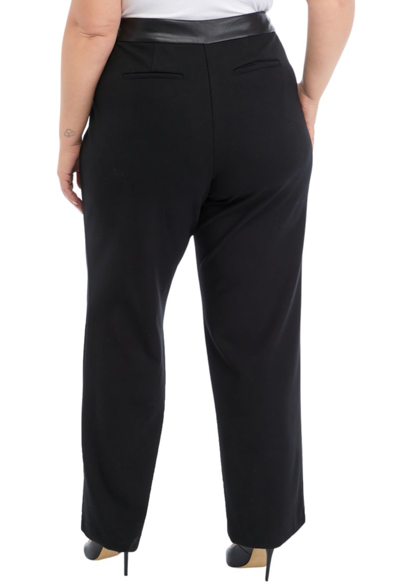 Plus Size Ponte Pants with Leather Trim