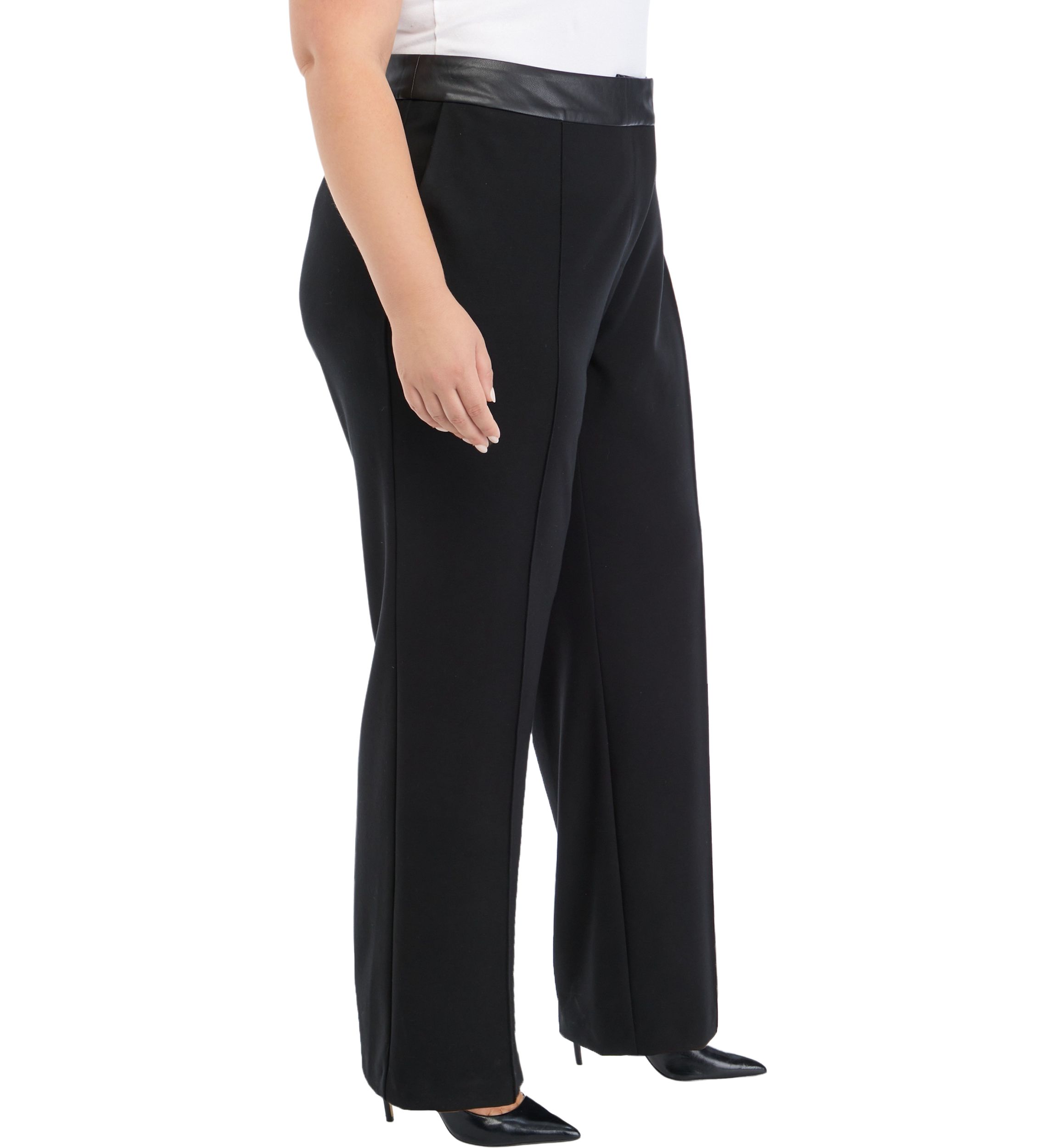 Plus Size Ponte Pants with Leather Trim