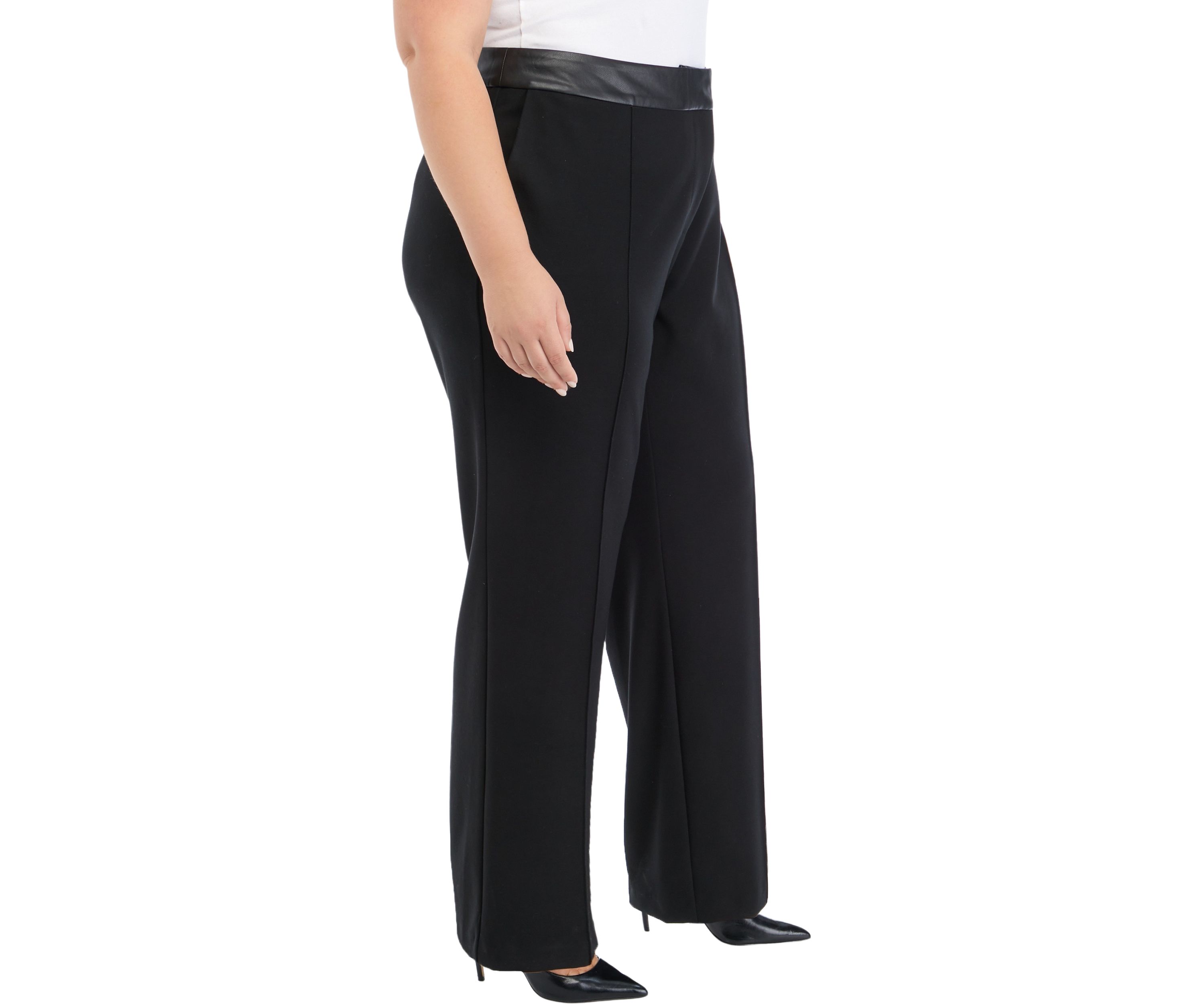 Plus Size Ponte Pants with Leather Trim