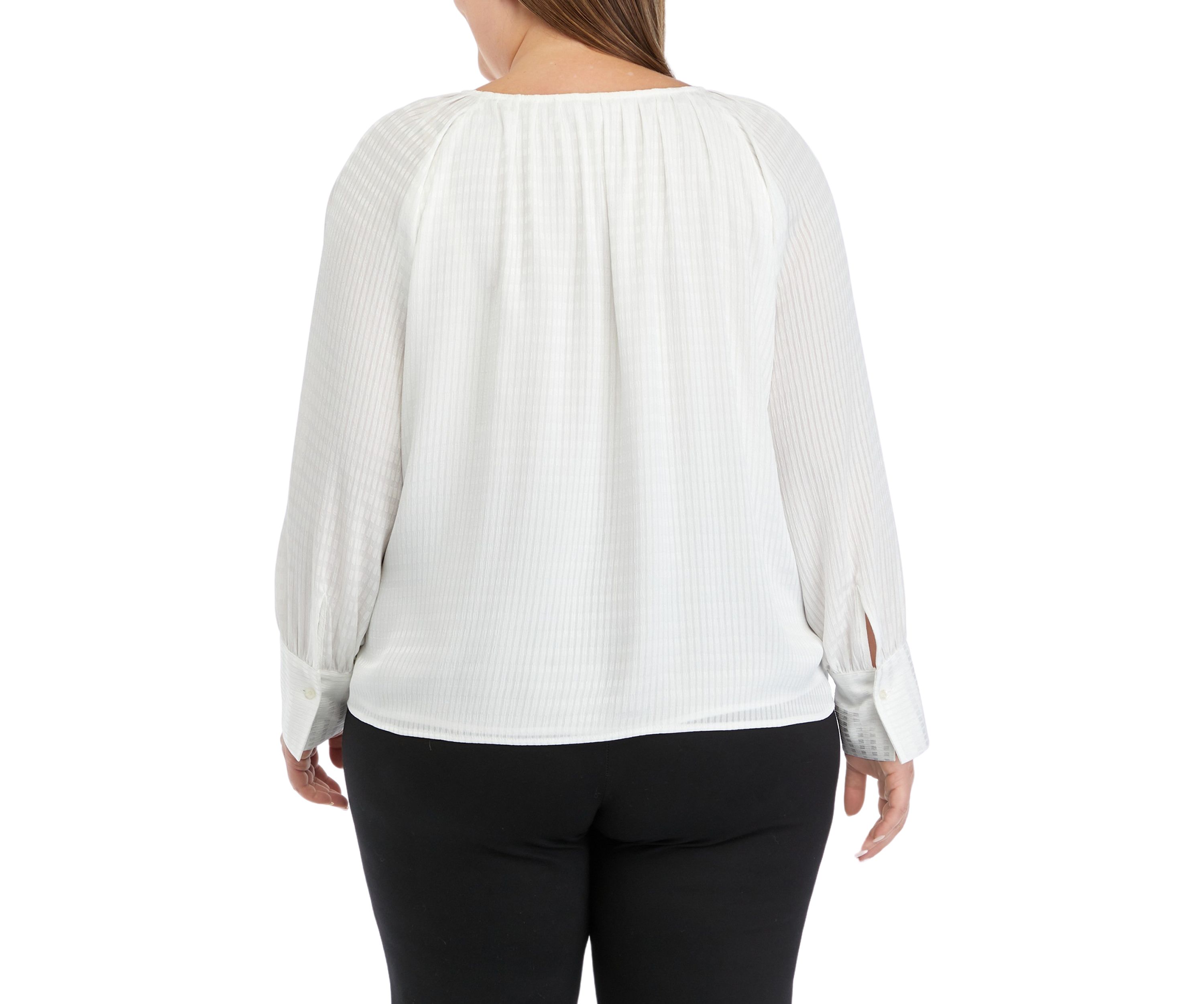 Plus Size Long Sleeve Tiled Chiffon V-Neck Top