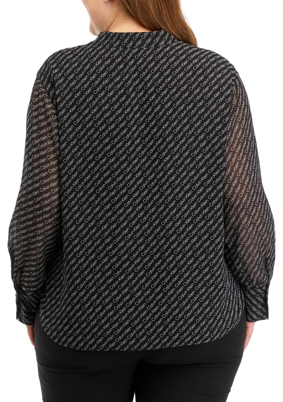 Plus Size Chiffon Sleeve Logo Woven Top