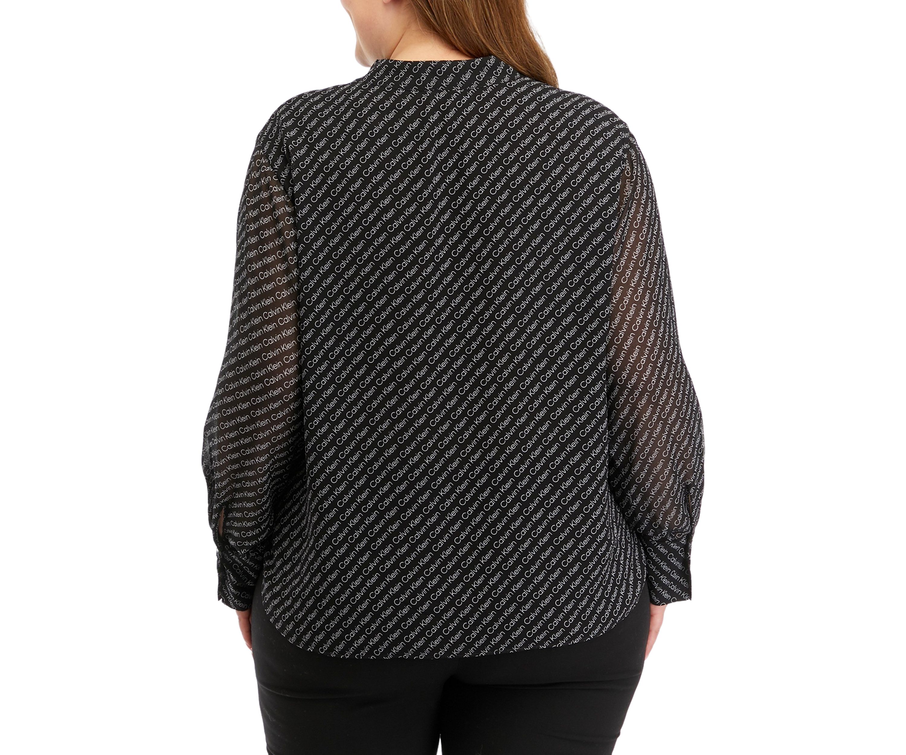 Plus Size Chiffon Sleeve Logo Woven Top