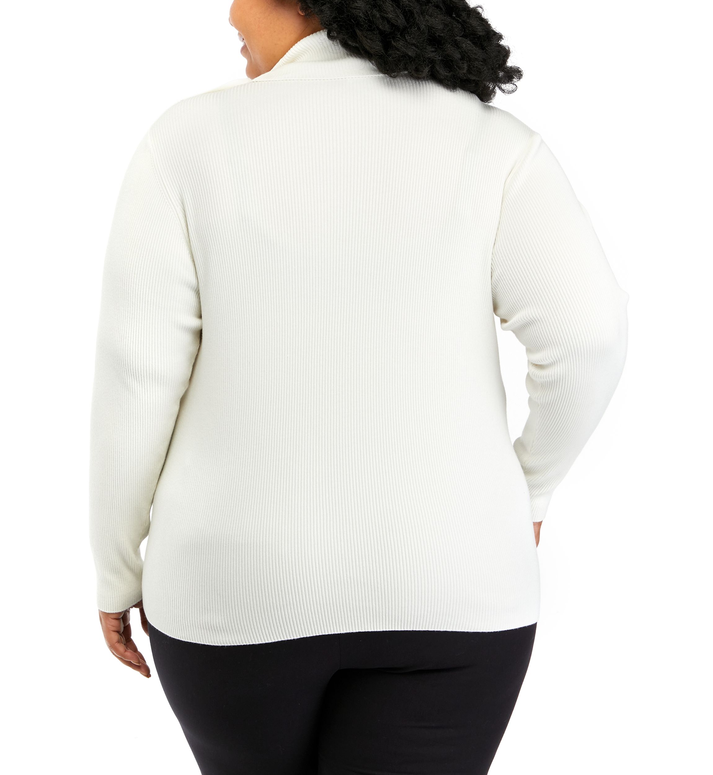 Plus Size Button Shoulder Ribbed Turtleneck Sweater