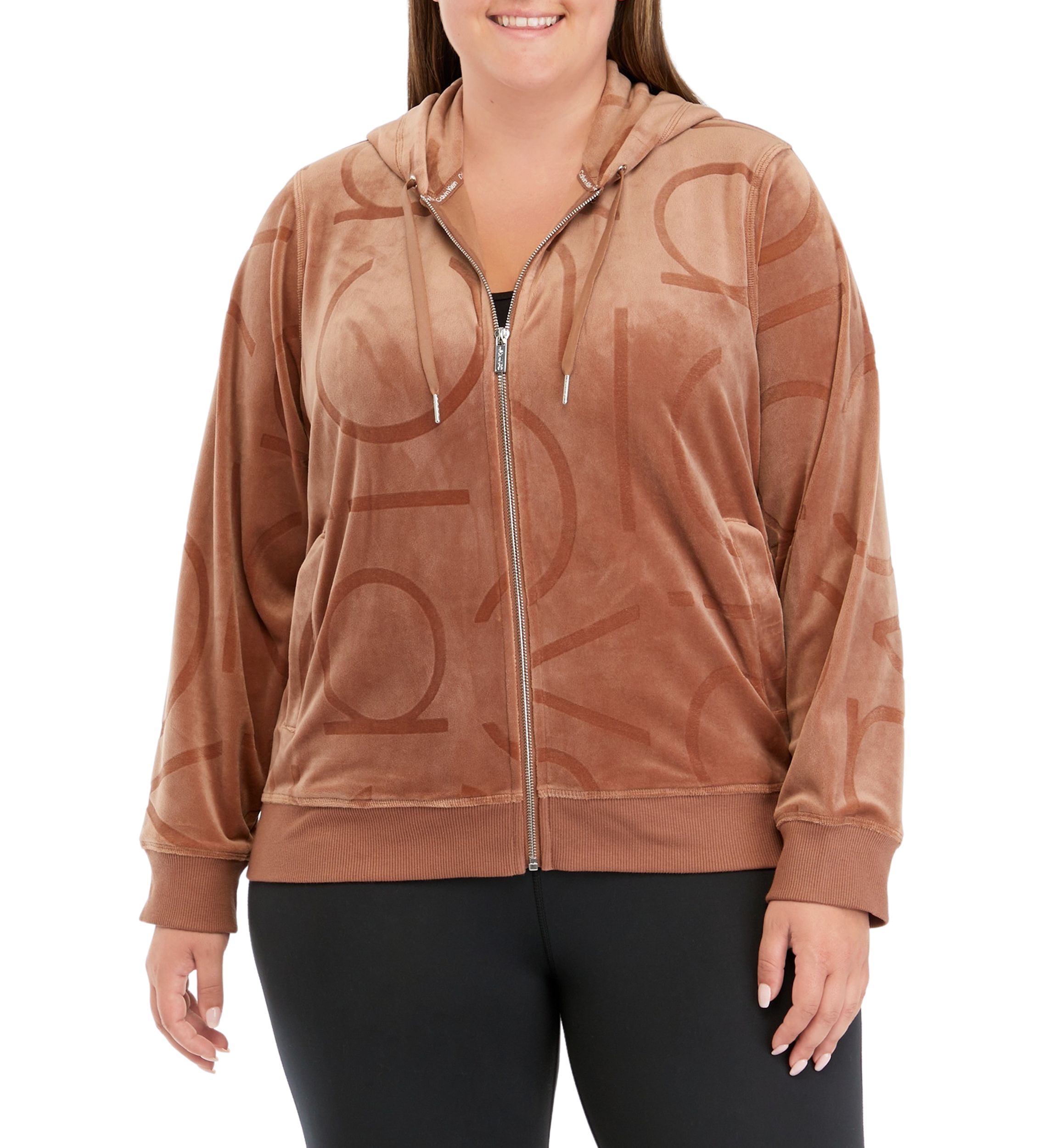 Plus Size Embossed Zip Velour Jacket