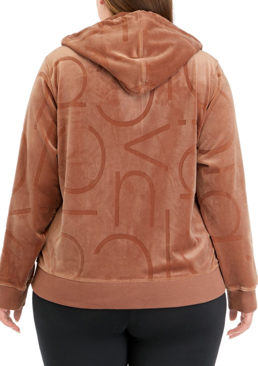 Plus Size Embossed Zip Velour Jacket