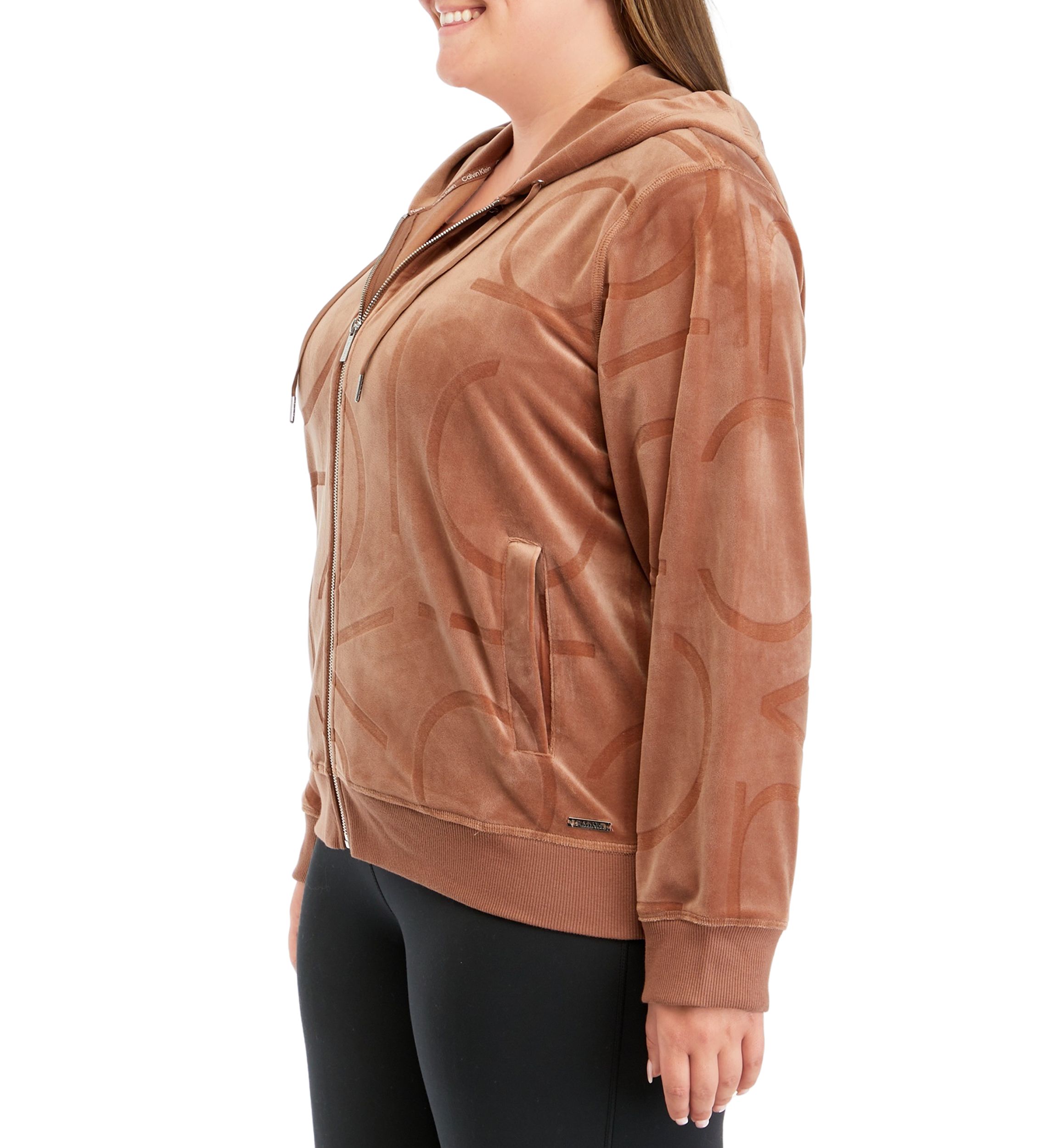 Plus Size Embossed Zip Velour Jacket