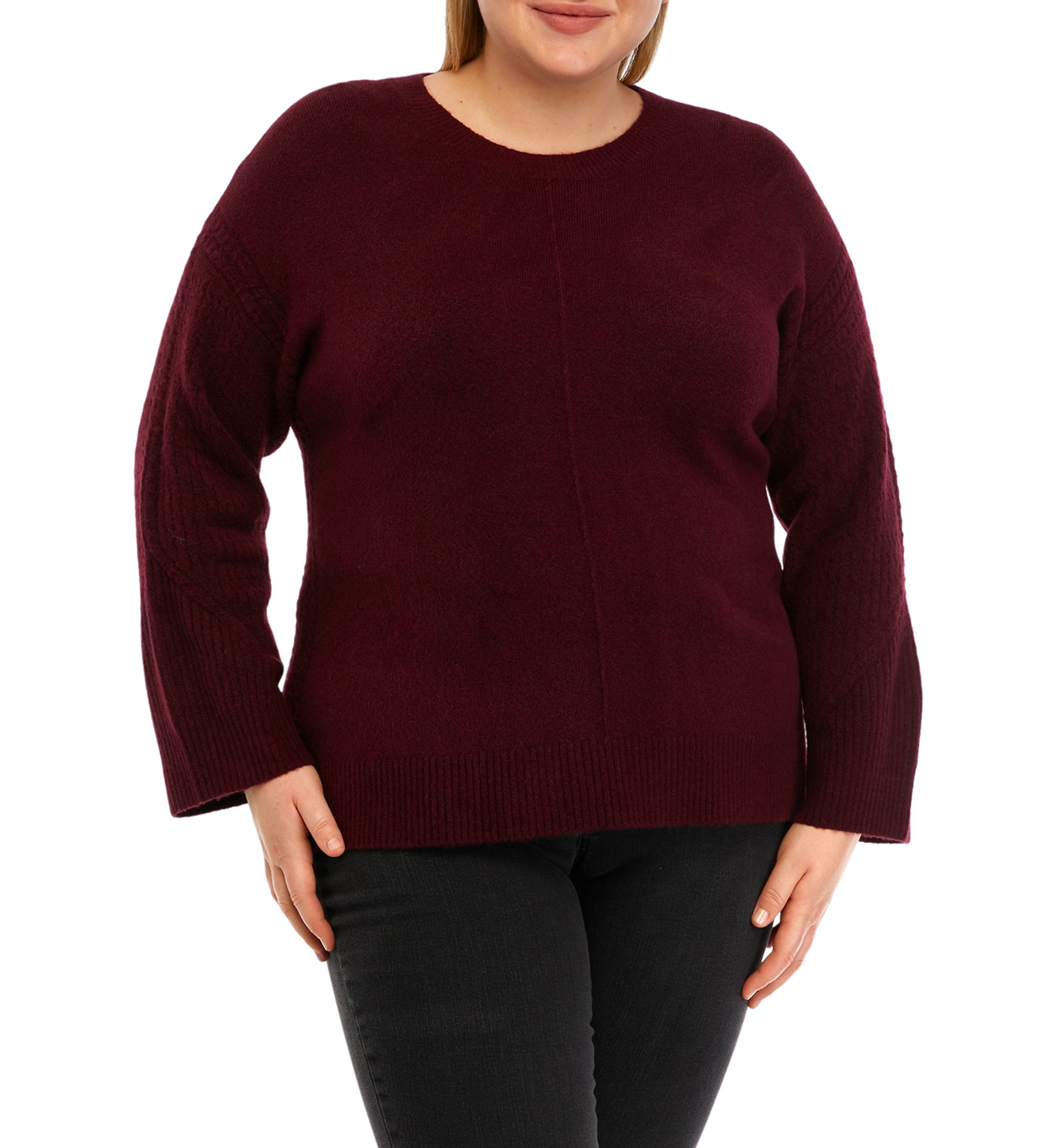 Plus Size Sweater with Cable Knit Sleeves