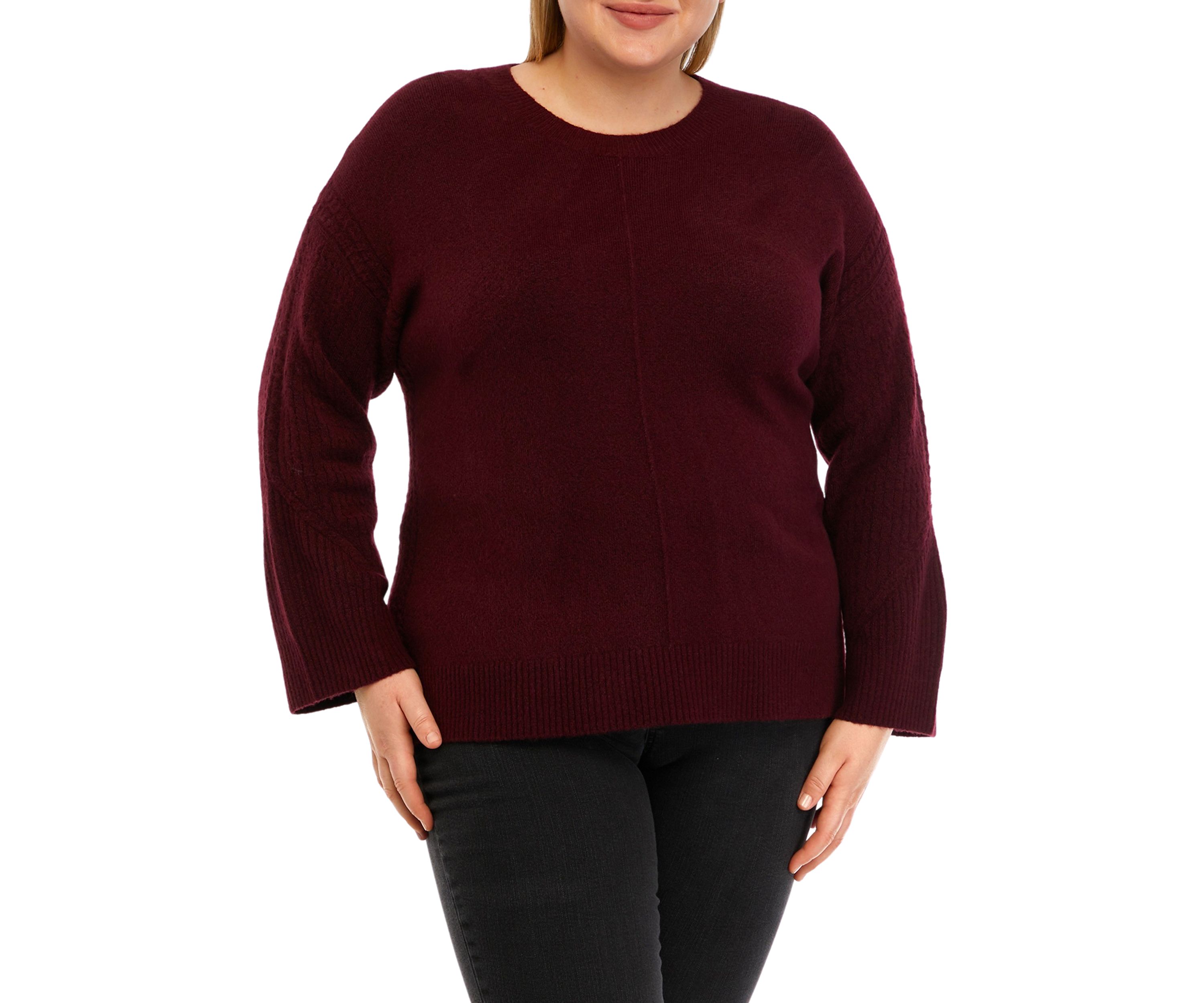 Plus Size Sweater with Cable Knit Sleeves