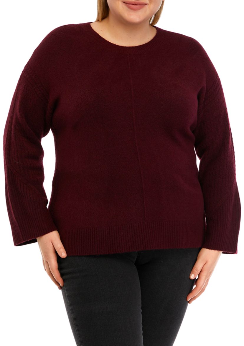 Plus Size Sweater with Cable Knit Sleeves