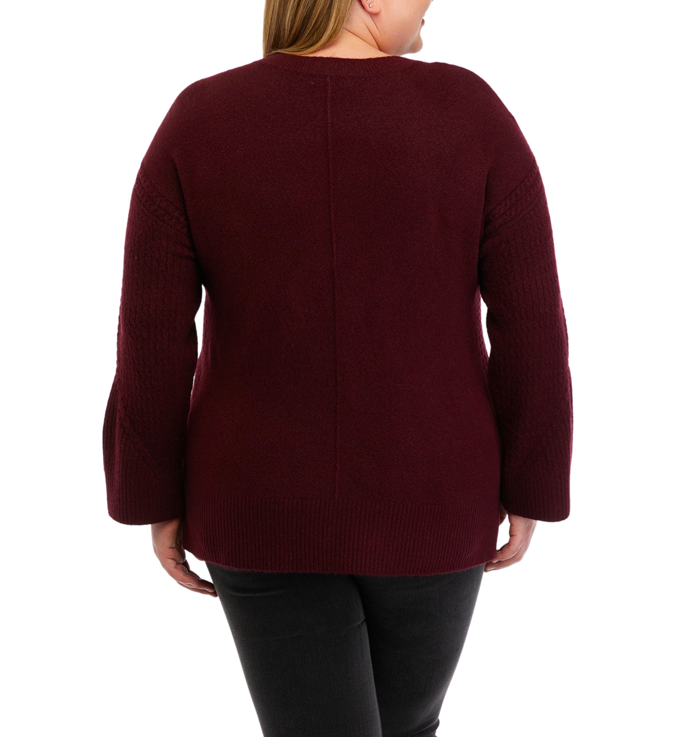 Plus Size Sweater with Cable Knit Sleeves