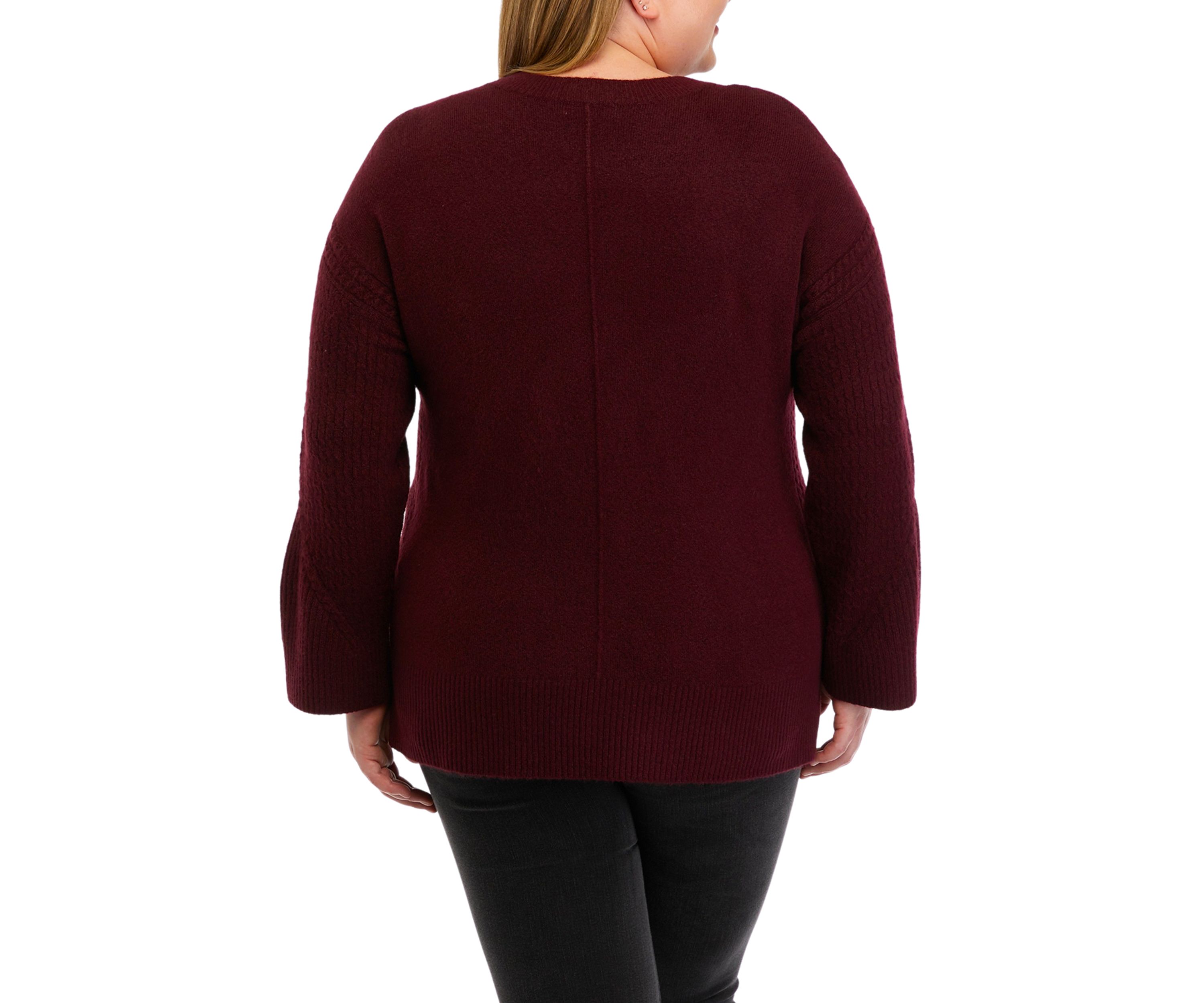 Plus Size Sweater with Cable Knit Sleeves