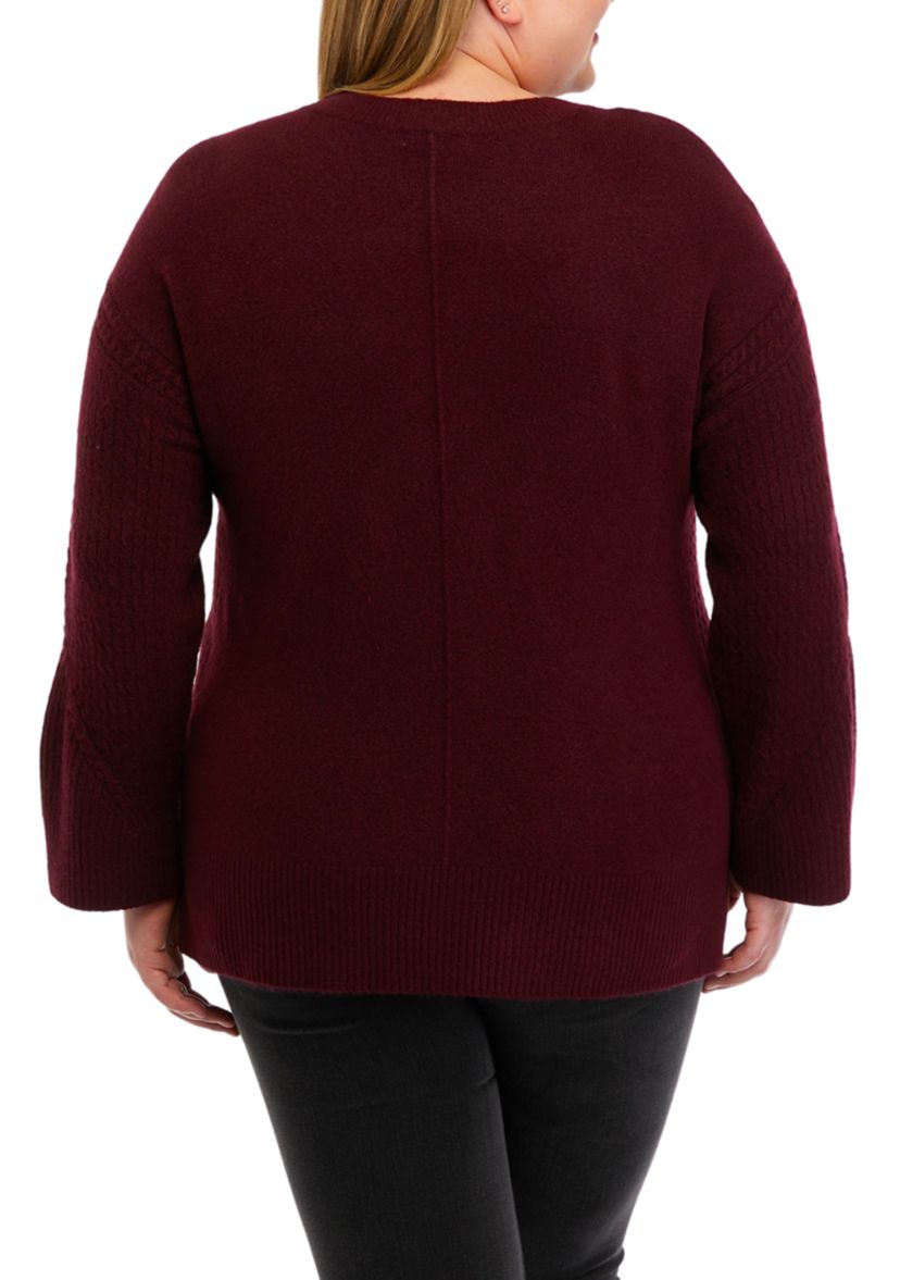 Plus Size Sweater with Cable Knit Sleeves