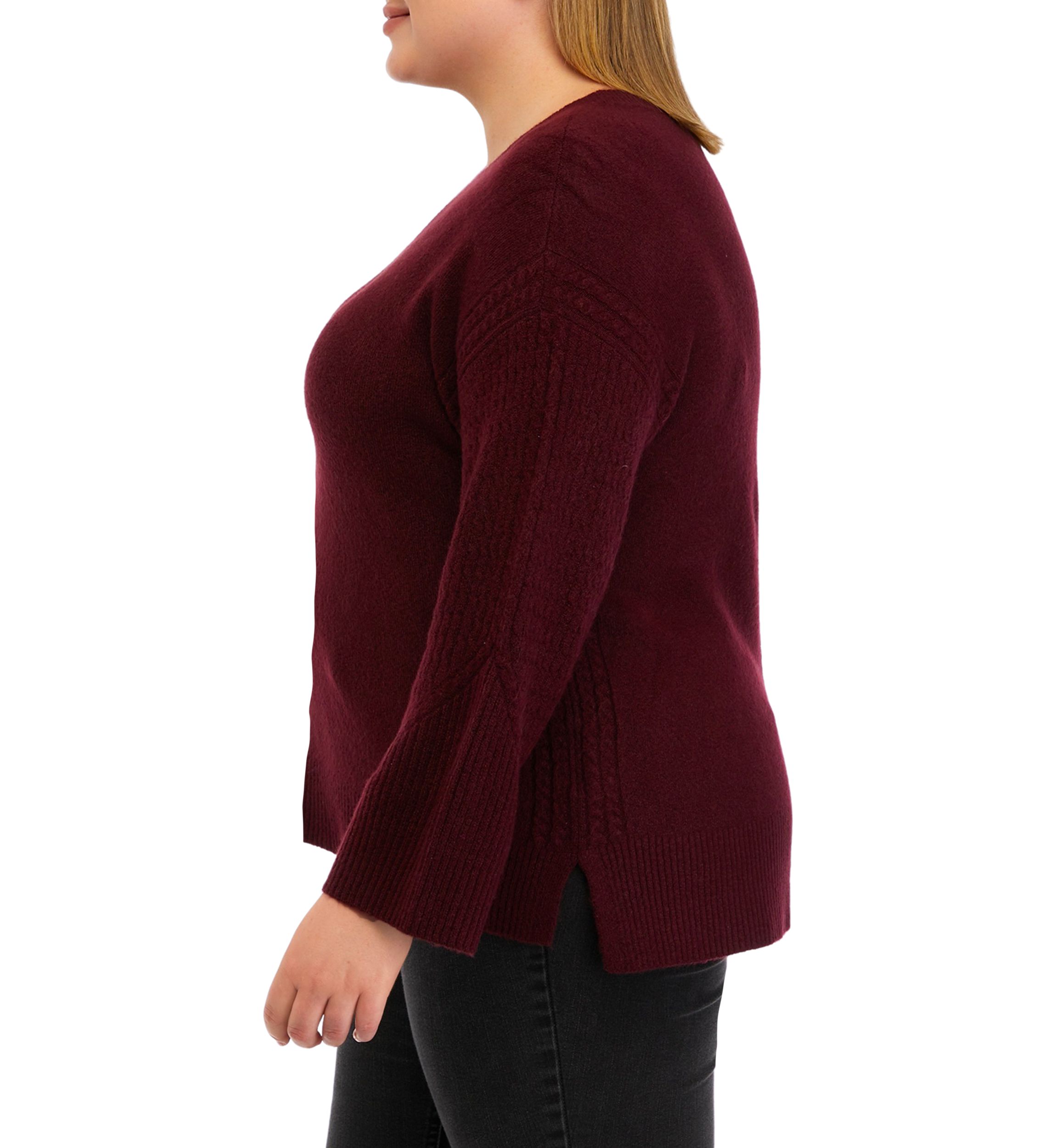 Plus Size Sweater with Cable Knit Sleeves