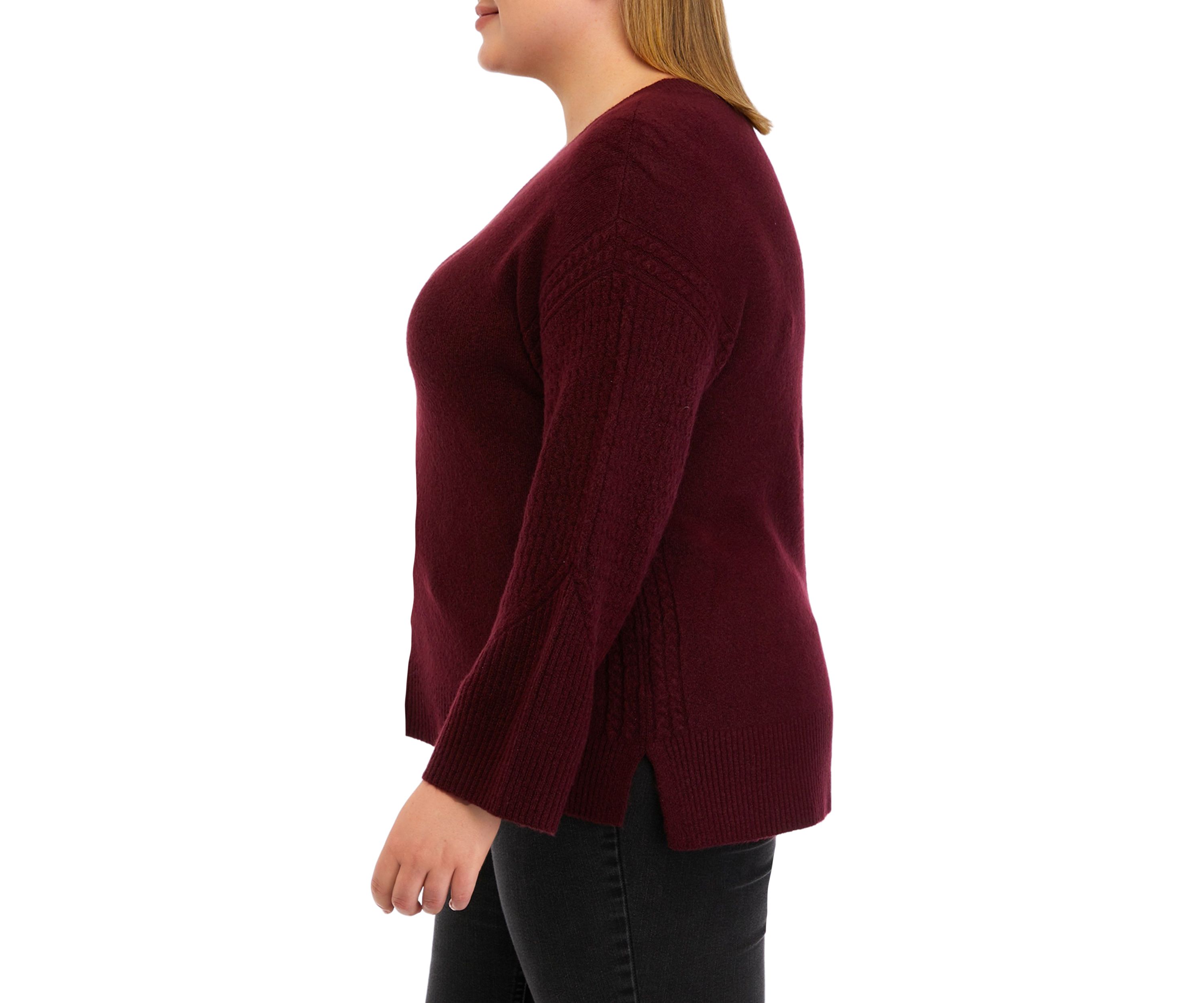 Plus Size Sweater with Cable Knit Sleeves