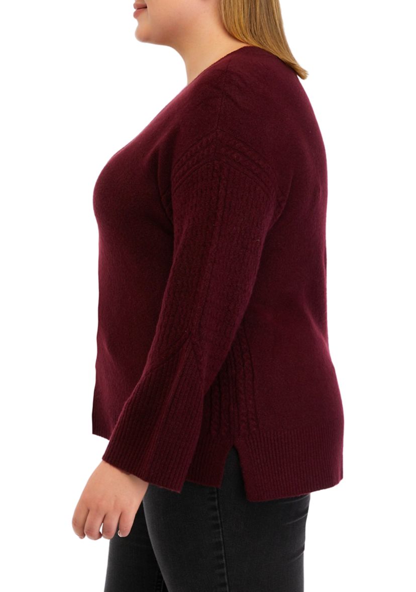 Plus Size Sweater with Cable Knit Sleeves