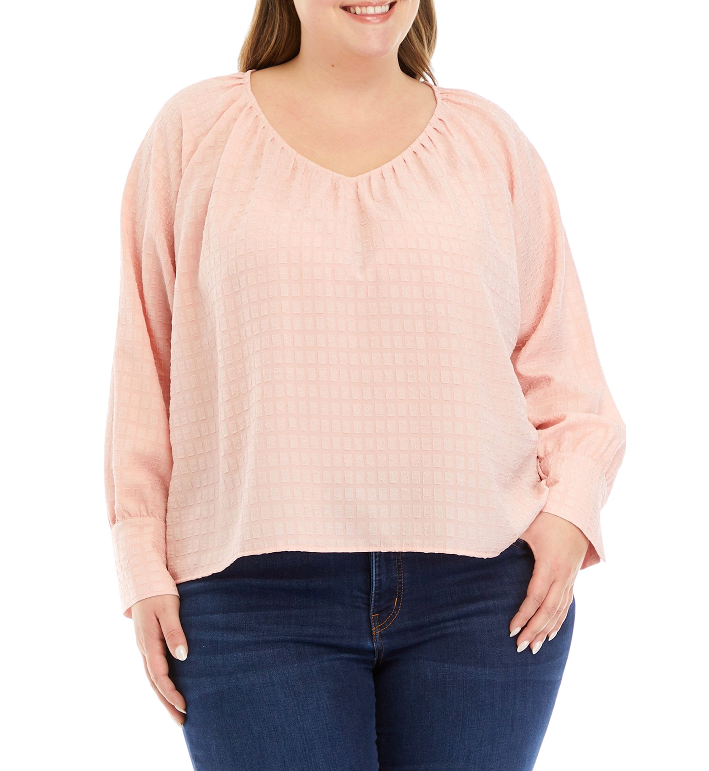 Plus Size Long Sleeve Jacquard Woven Top