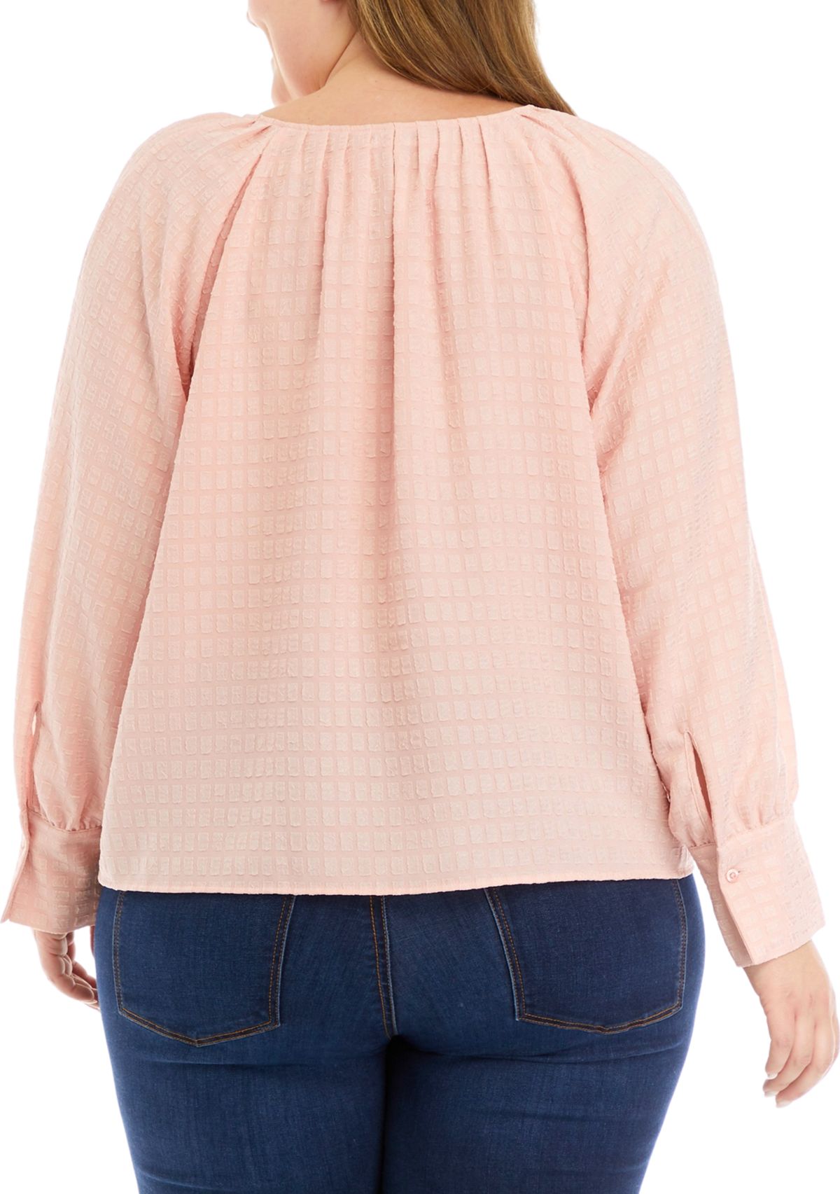 Plus Size Long Sleeve Jacquard Woven Top