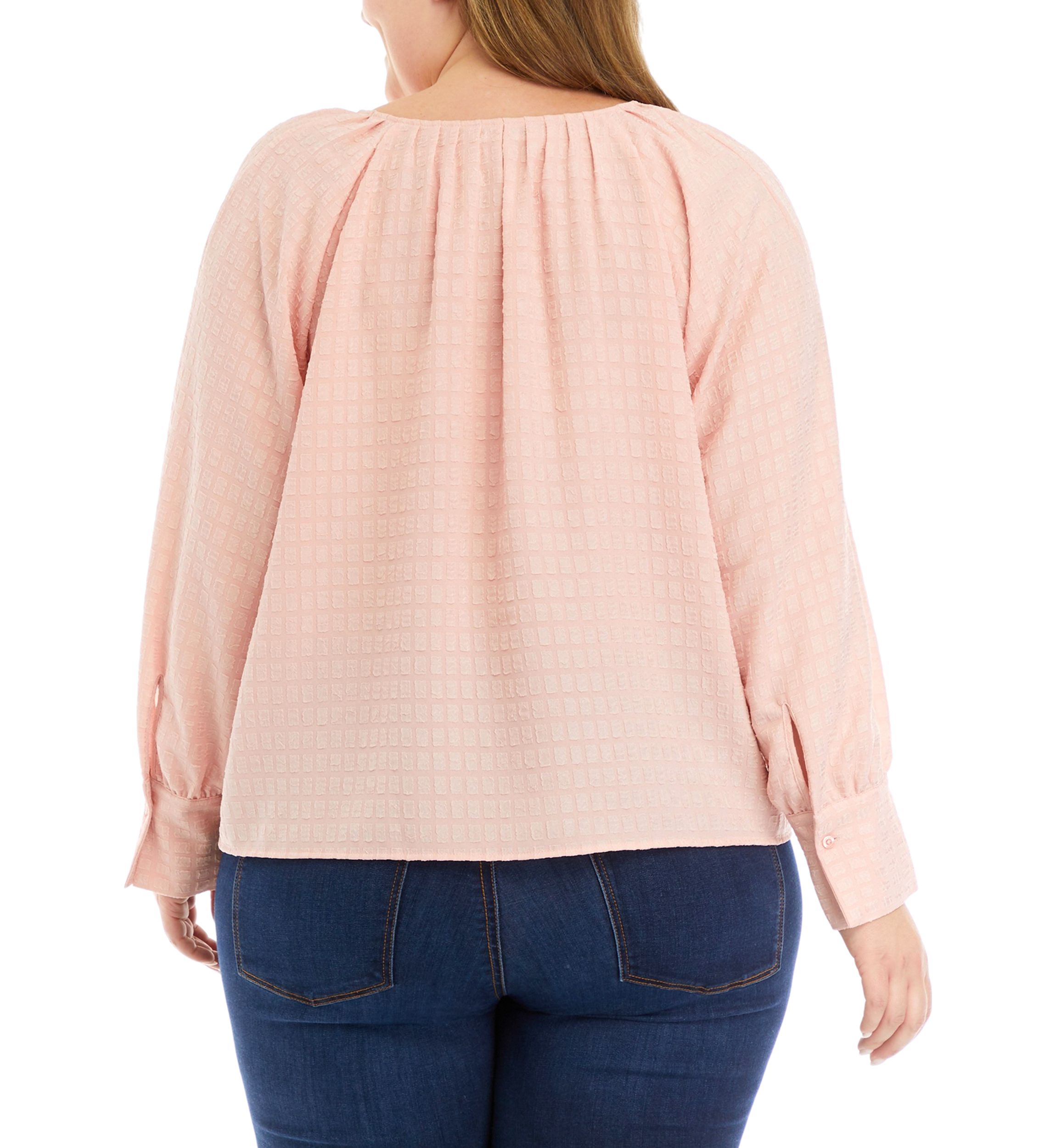 Plus Size Long Sleeve Jacquard Woven Top