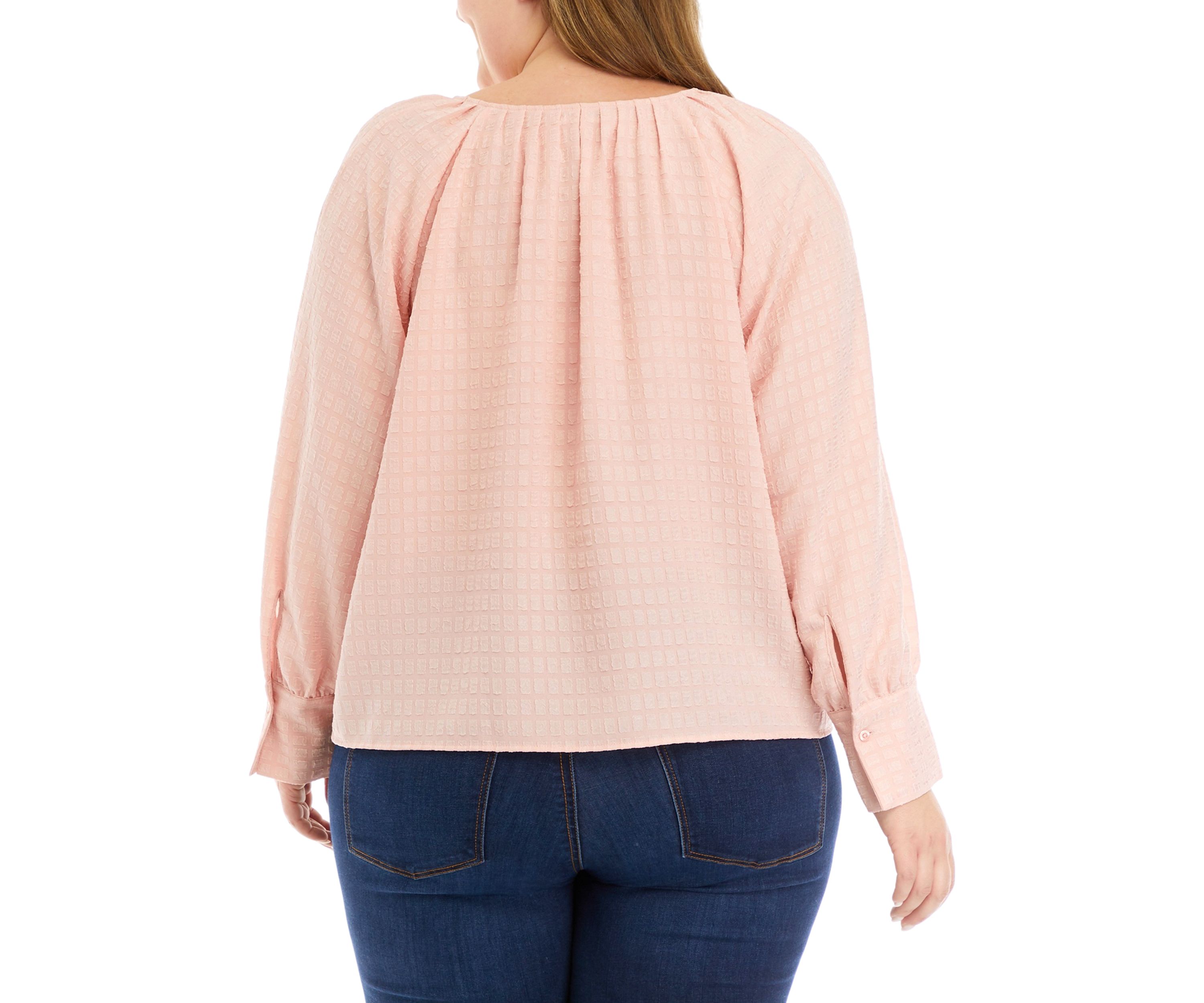Plus Size Long Sleeve Jacquard Woven Top