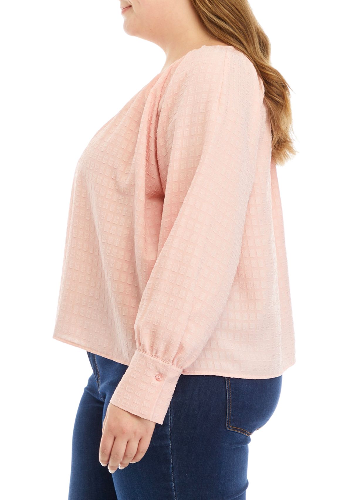 Plus Size Long Sleeve Jacquard Woven Top