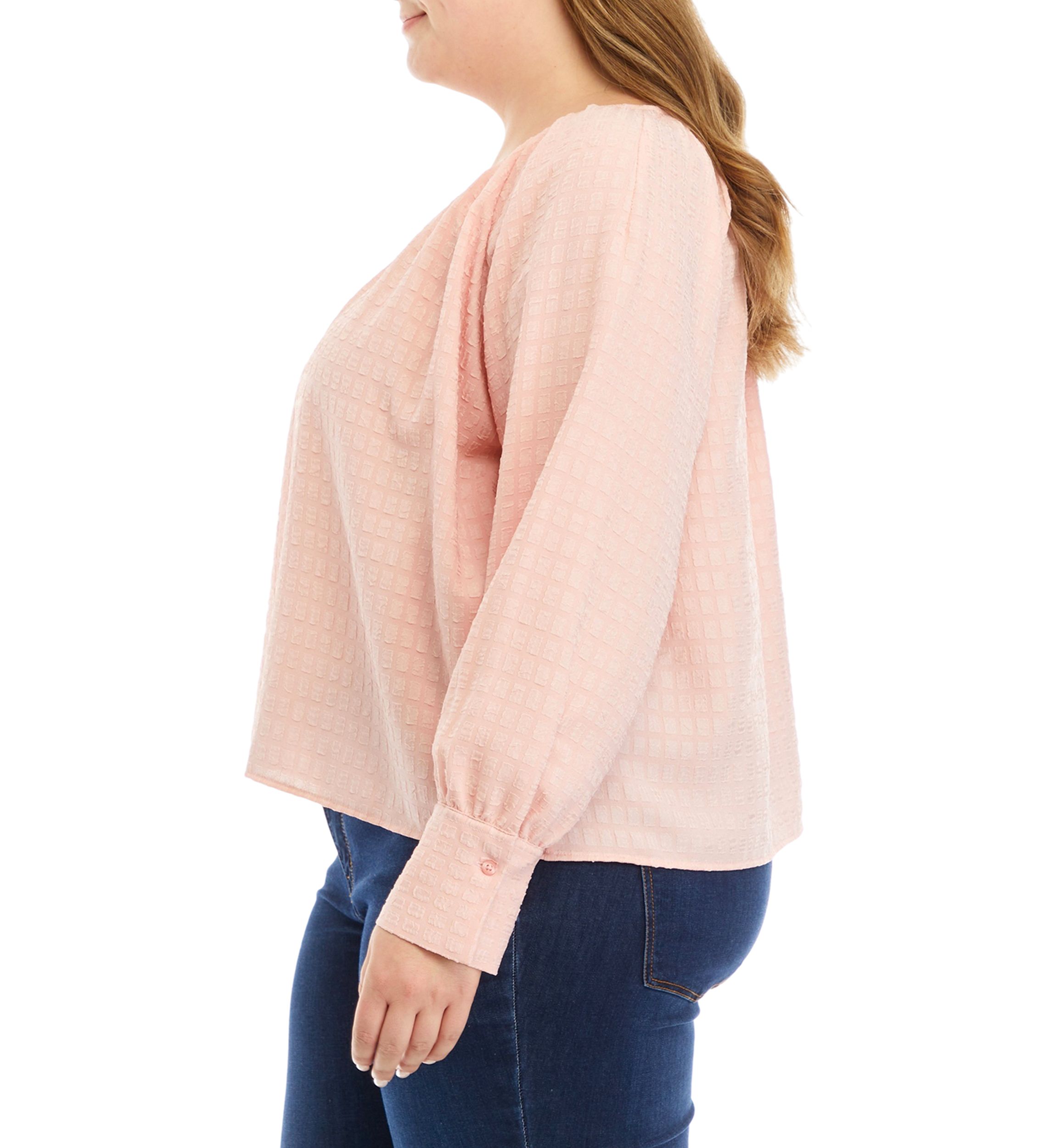 Plus Size Long Sleeve Jacquard Woven Top