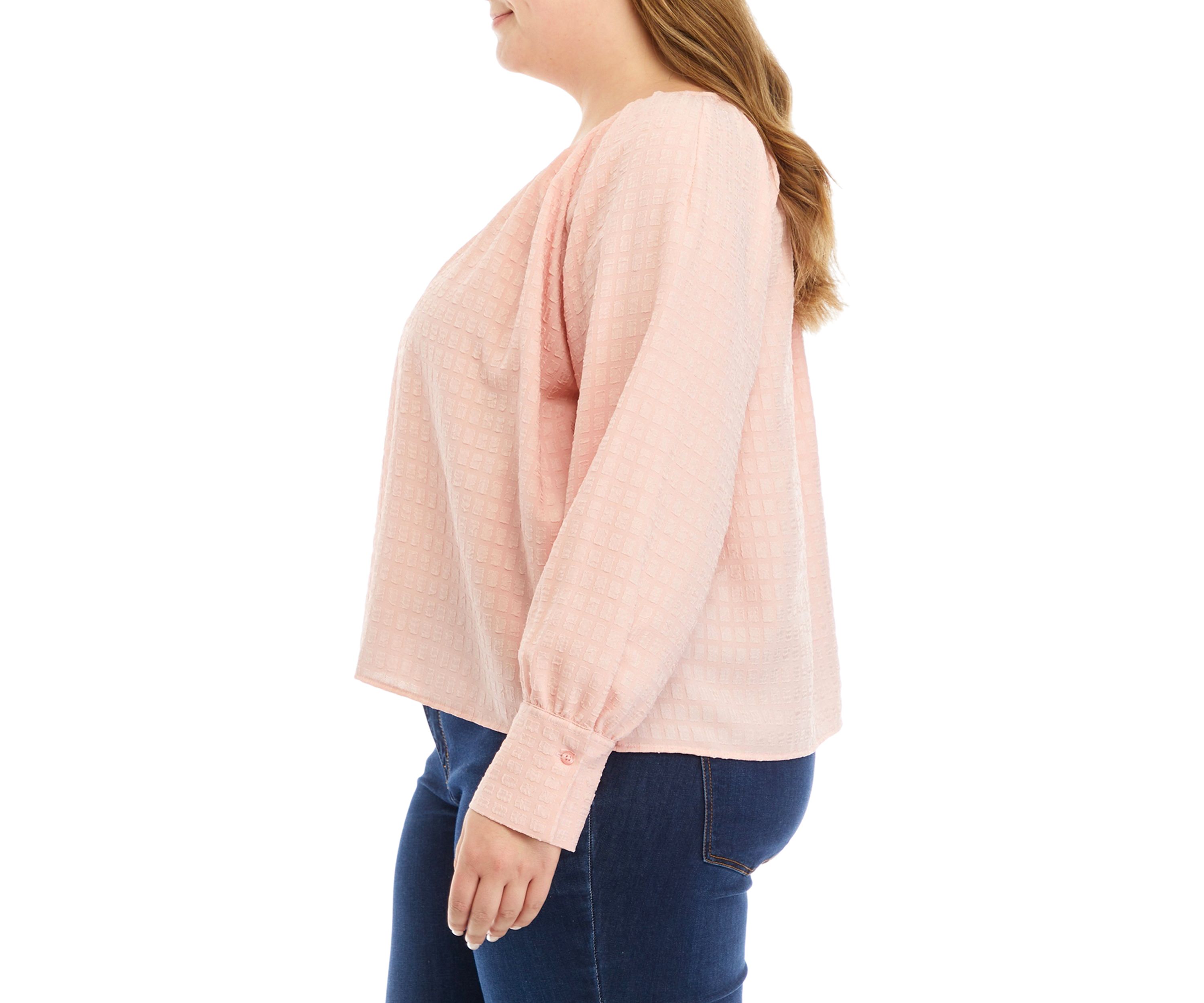 Plus Size Long Sleeve Jacquard Woven Top
