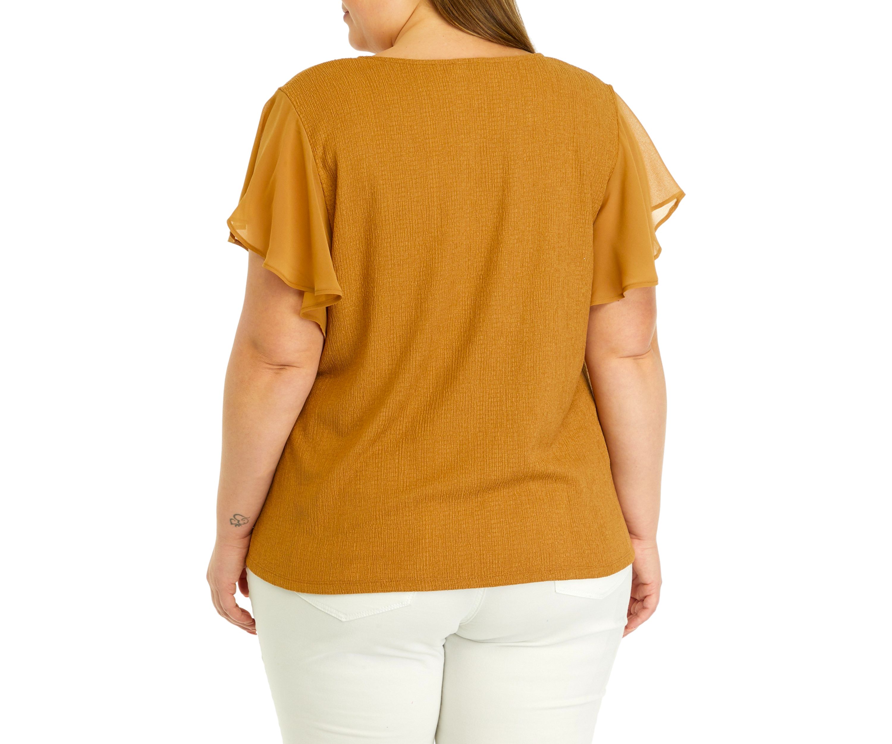 Plus Size Flutter Sleeve V-Neck Textured Knit Top