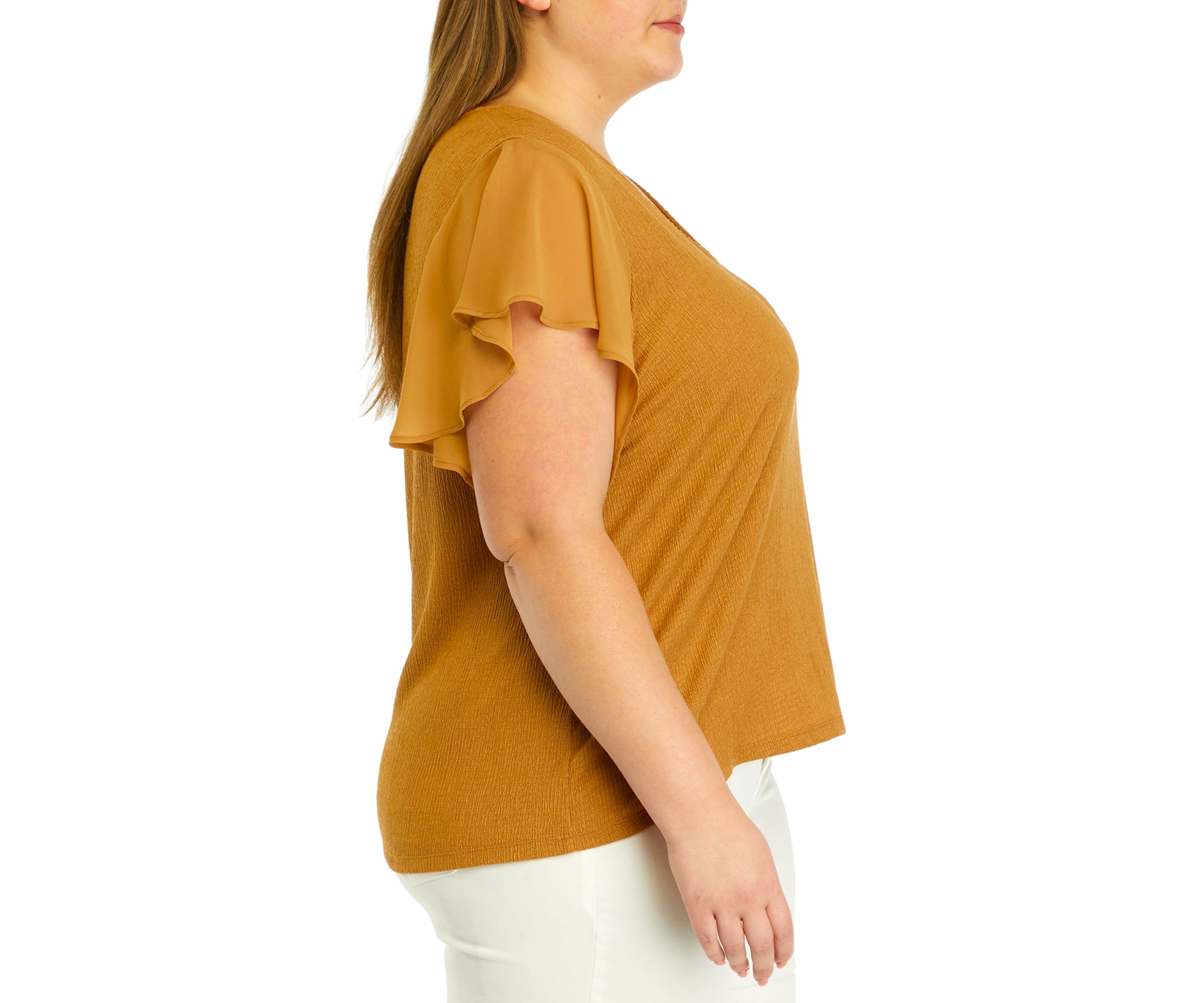 Plus Size Flutter Sleeve V-Neck Textured Knit Top