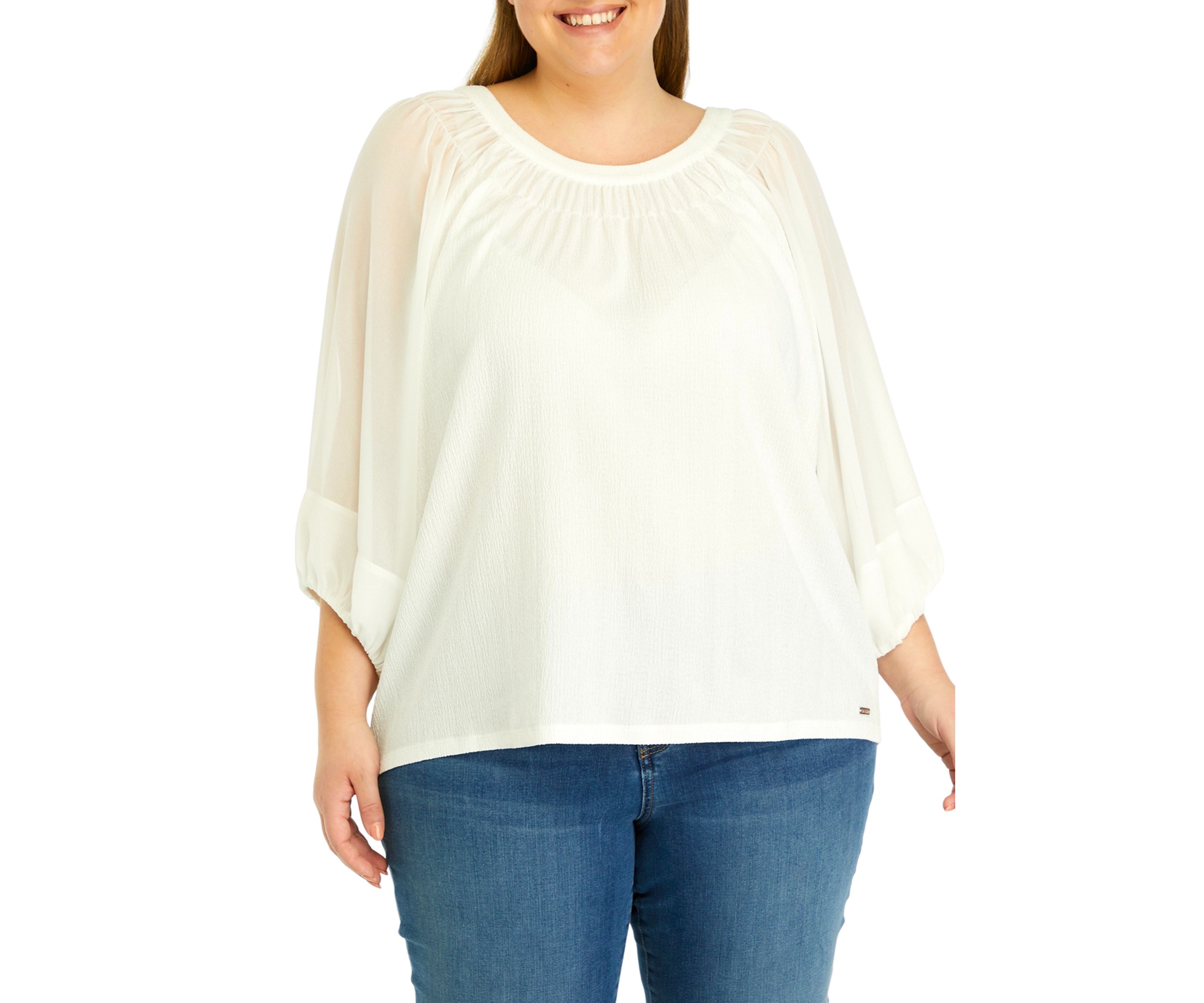 Plus Size Elbow Sleeve Knit Peasant Top