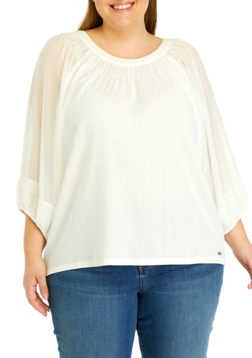 Plus Size Elbow Sleeve Knit Peasant Top