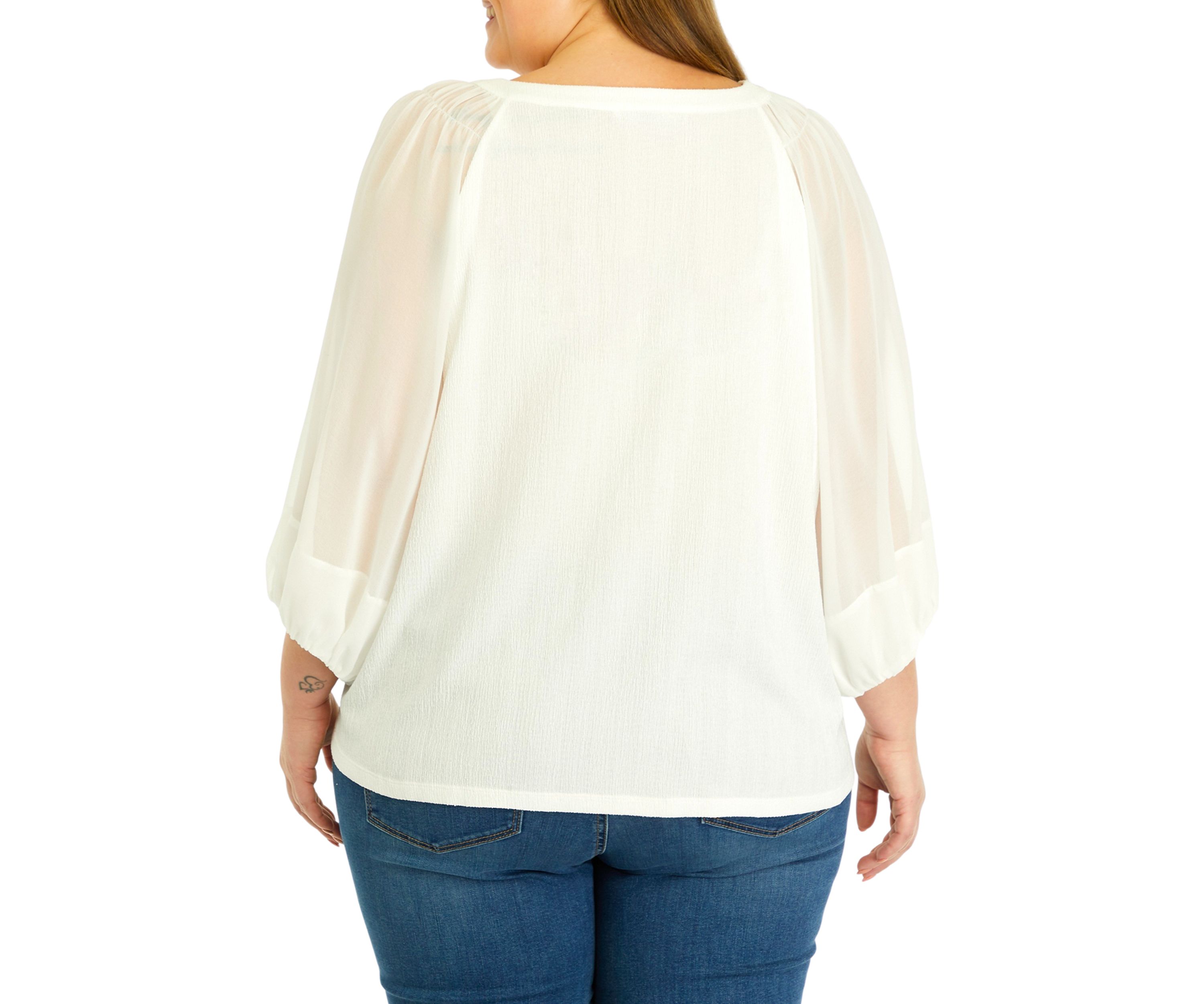 Plus Size Elbow Sleeve Knit Peasant Top