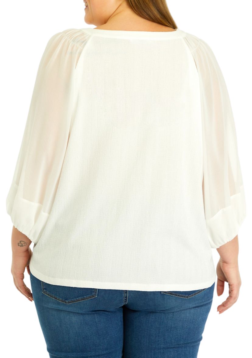 Plus Size Elbow Sleeve Knit Peasant Top