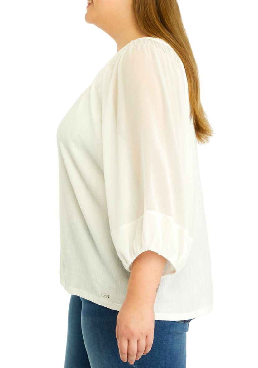 Plus Size Elbow Sleeve Knit Peasant Top