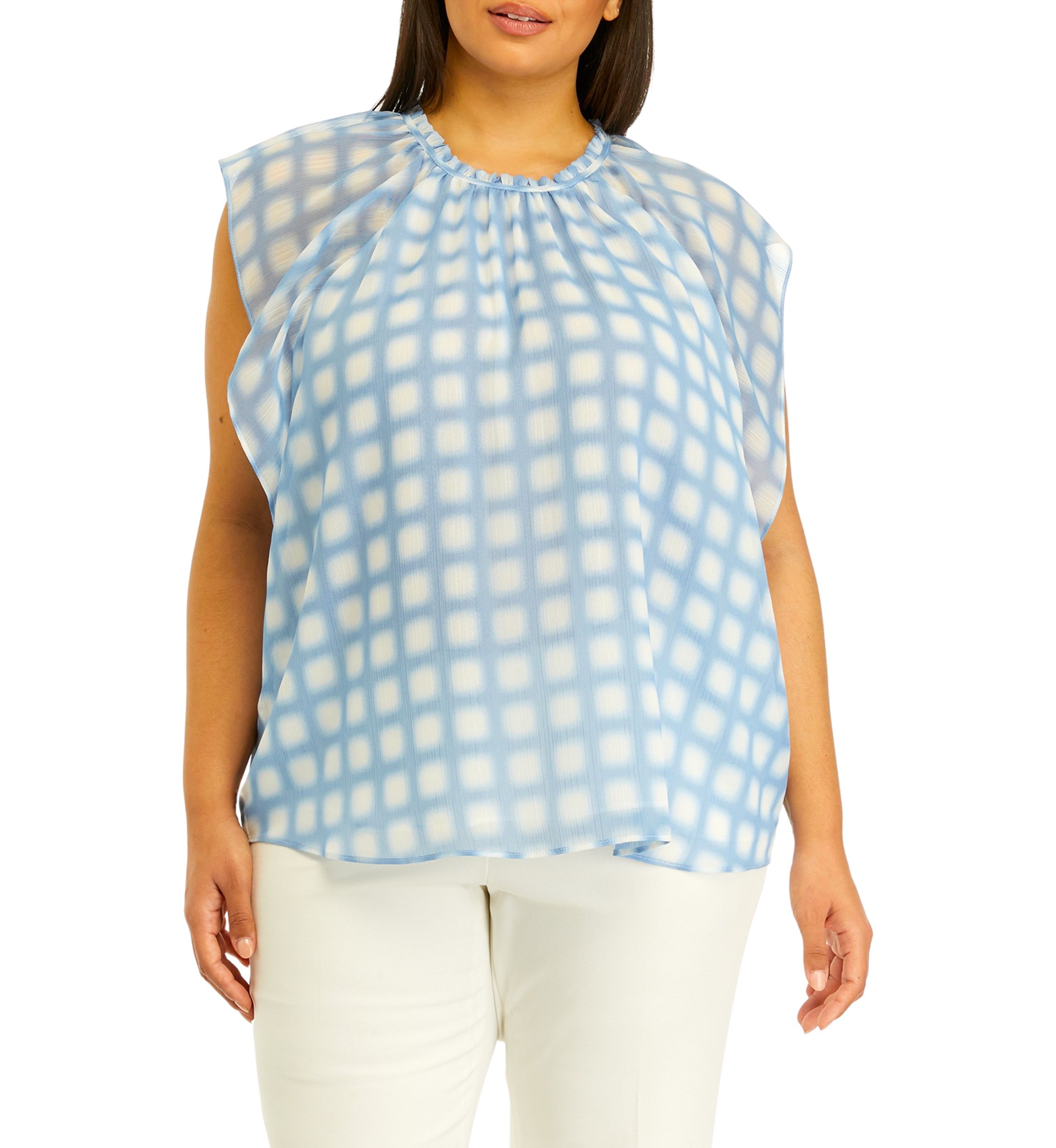 Plus Size Short Sleeve Crinkle Chiffon Printed Top