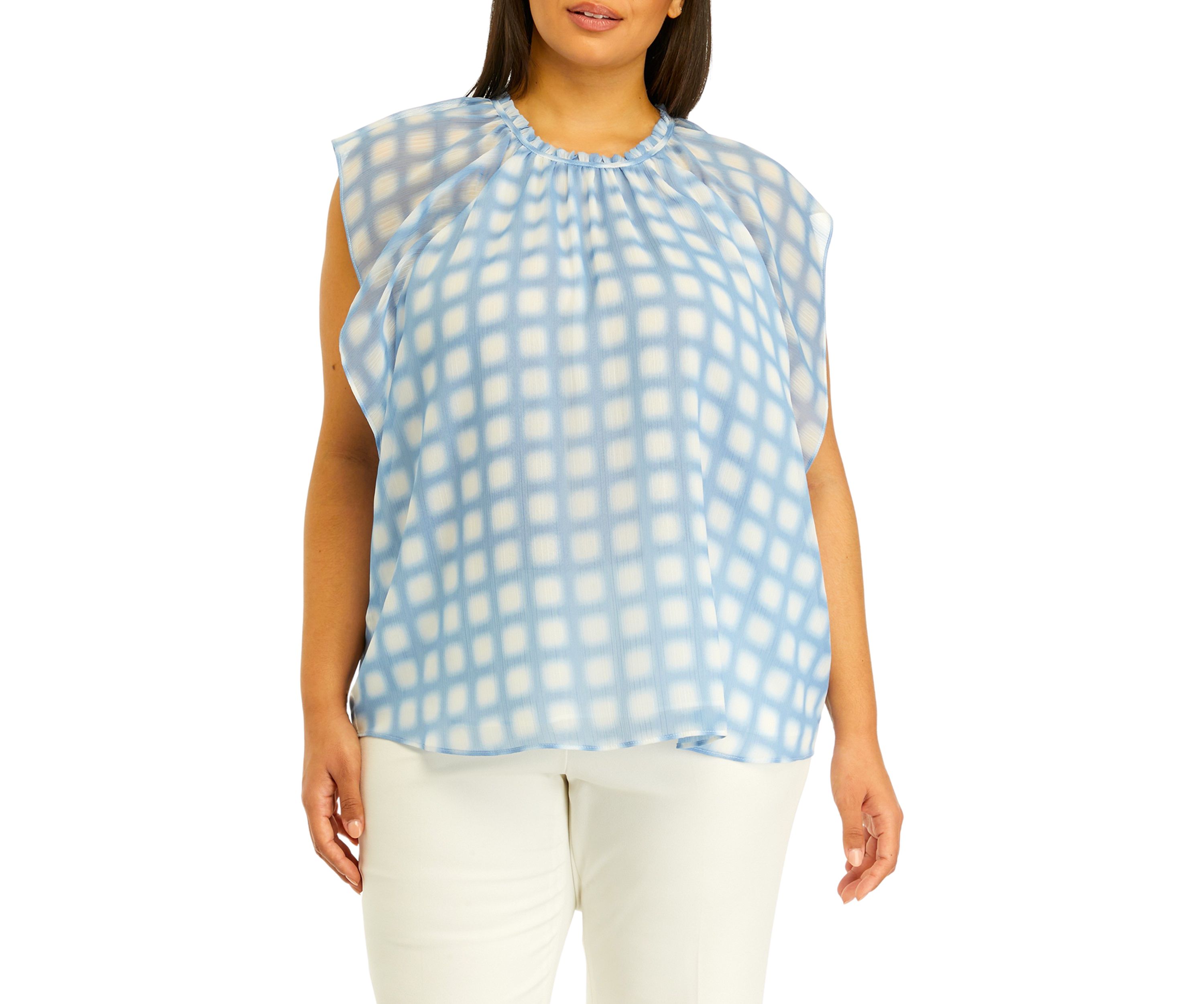 Plus Size Short Sleeve Crinkle Chiffon Printed Top