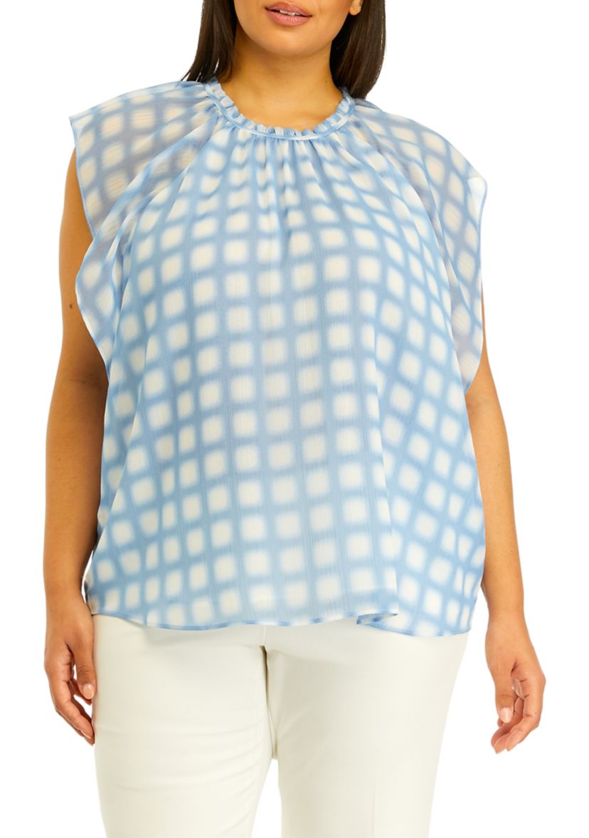 Plus Size Short Sleeve Crinkle Chiffon Printed Top