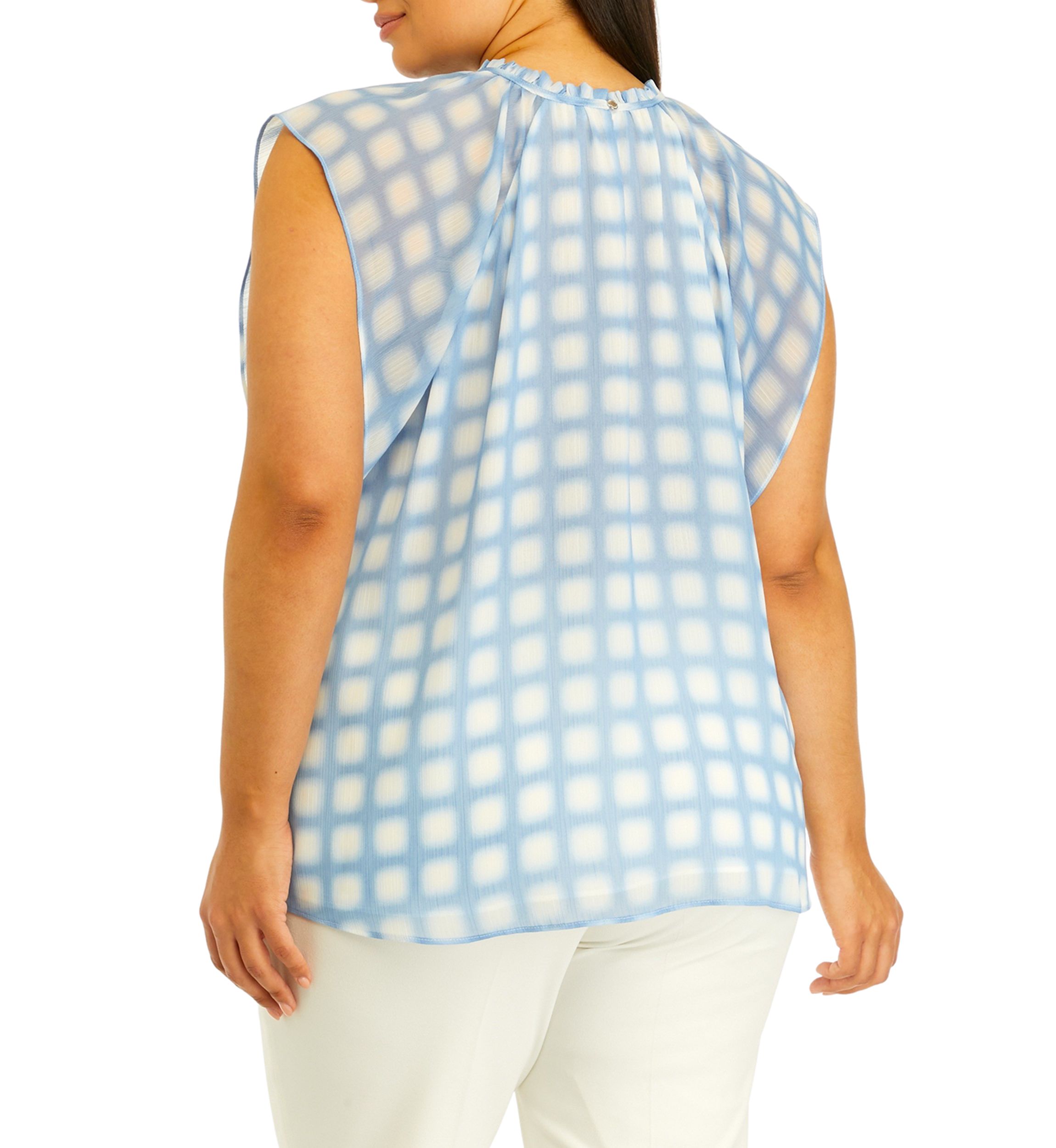 Plus Size Short Sleeve Crinkle Chiffon Printed Top
