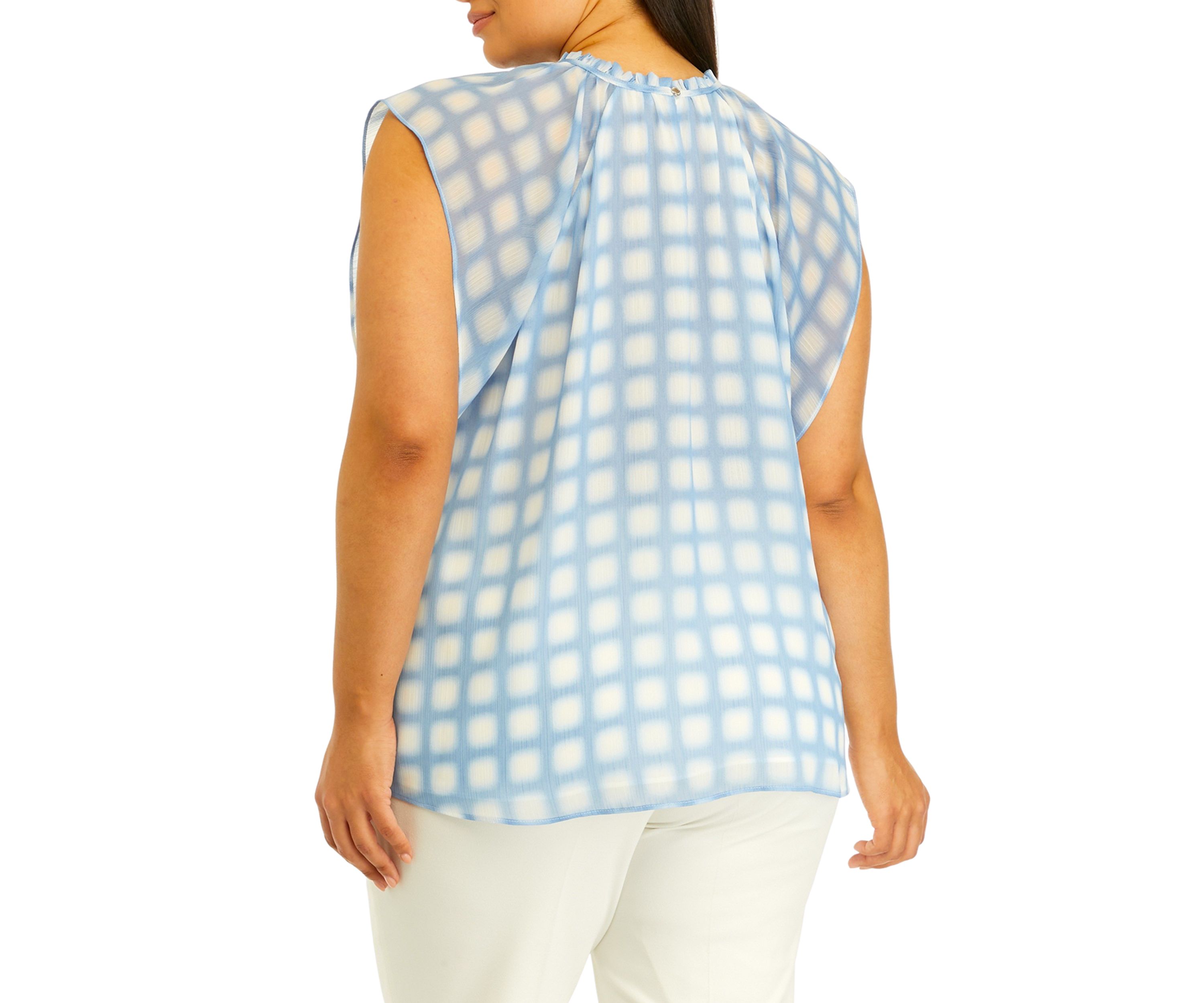 Plus Size Short Sleeve Crinkle Chiffon Printed Top