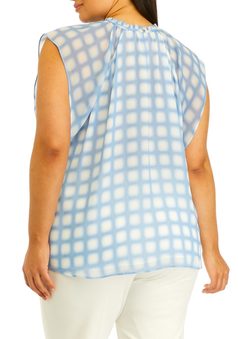 Plus Size Short Sleeve Crinkle Chiffon Printed Top