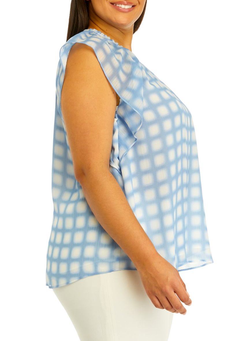 Plus Size Short Sleeve Crinkle Chiffon Printed Top