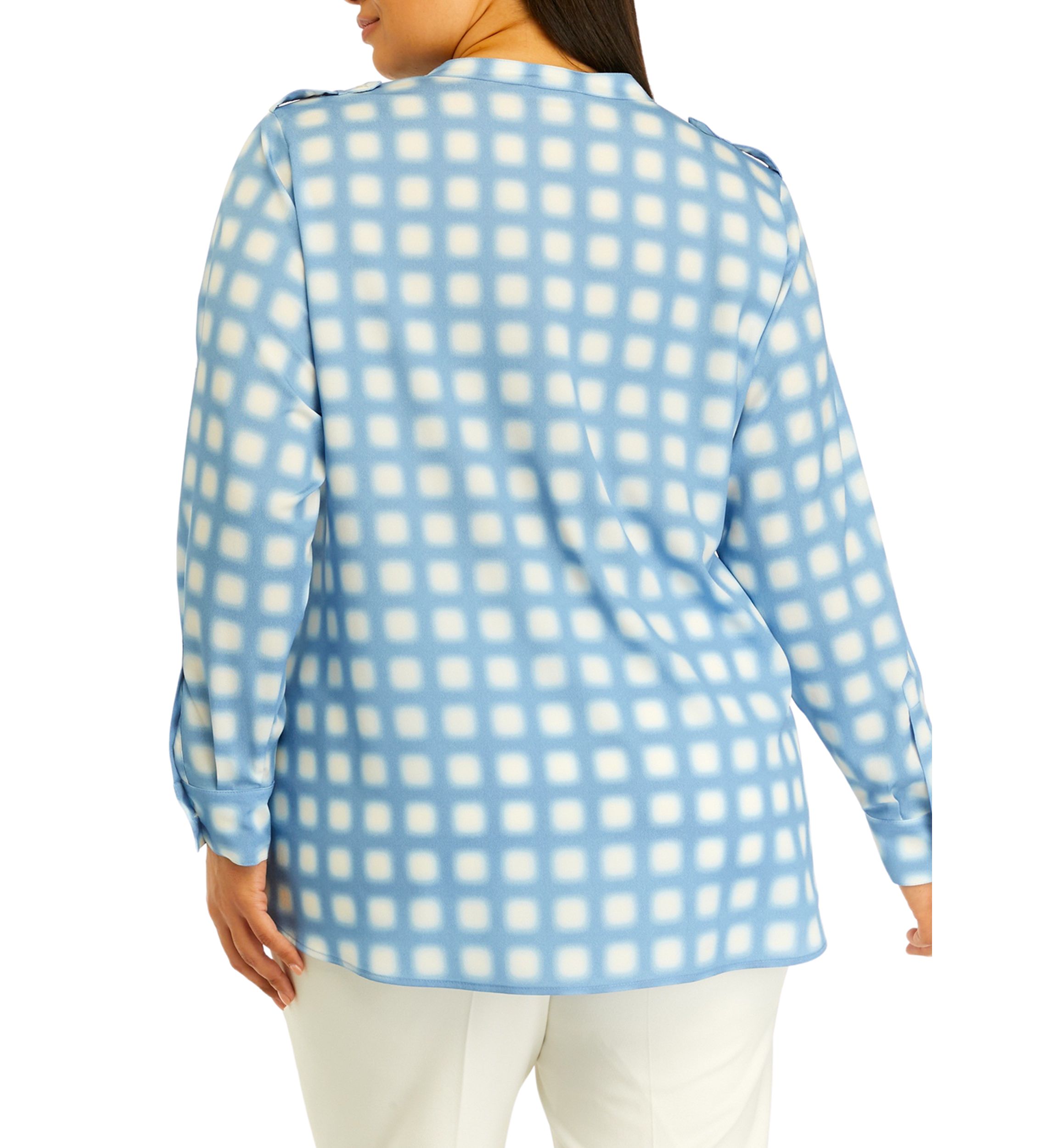 Plus Size Roll Tab Printed Shirt 