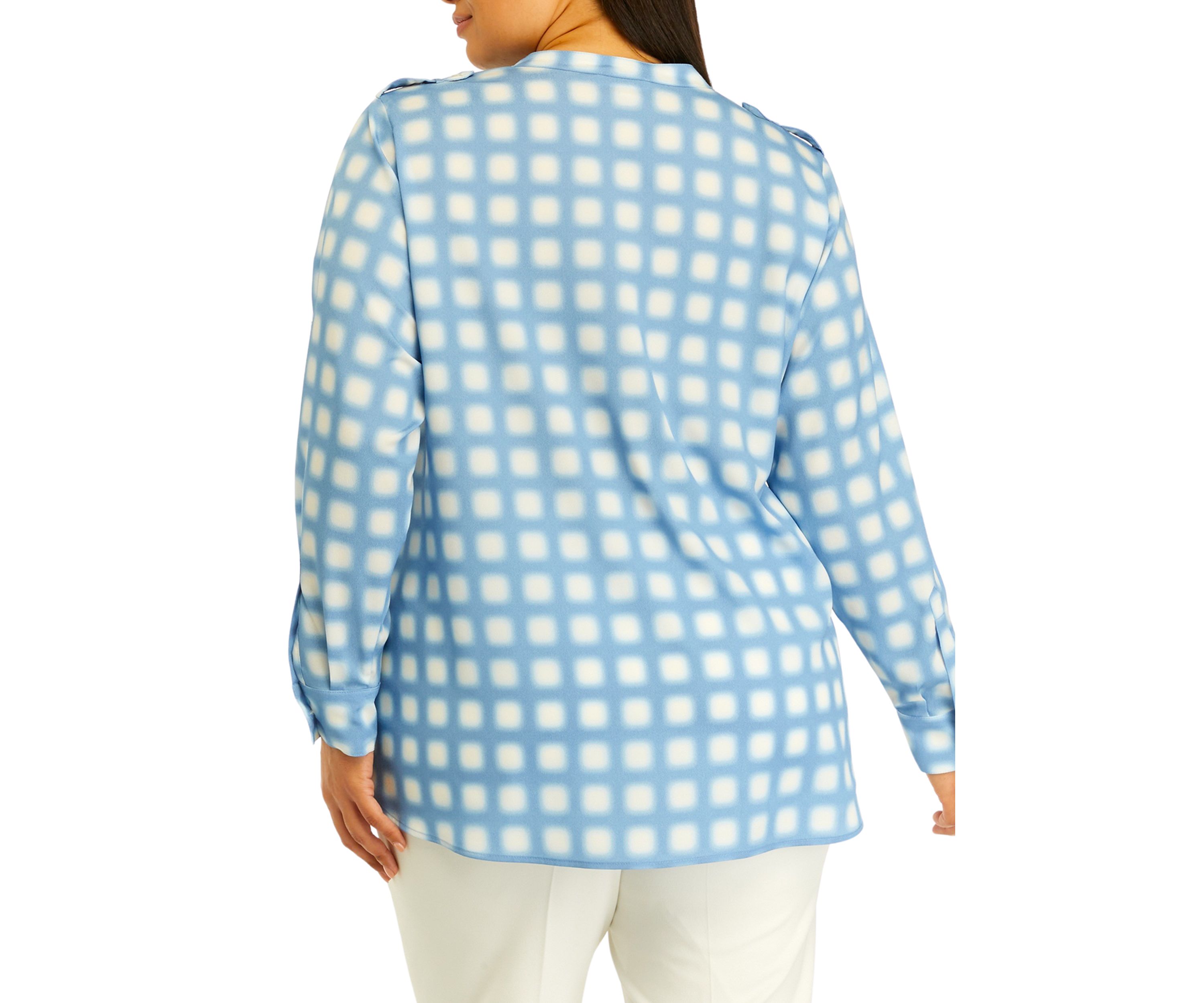Plus Size Roll Tab Printed Shirt 