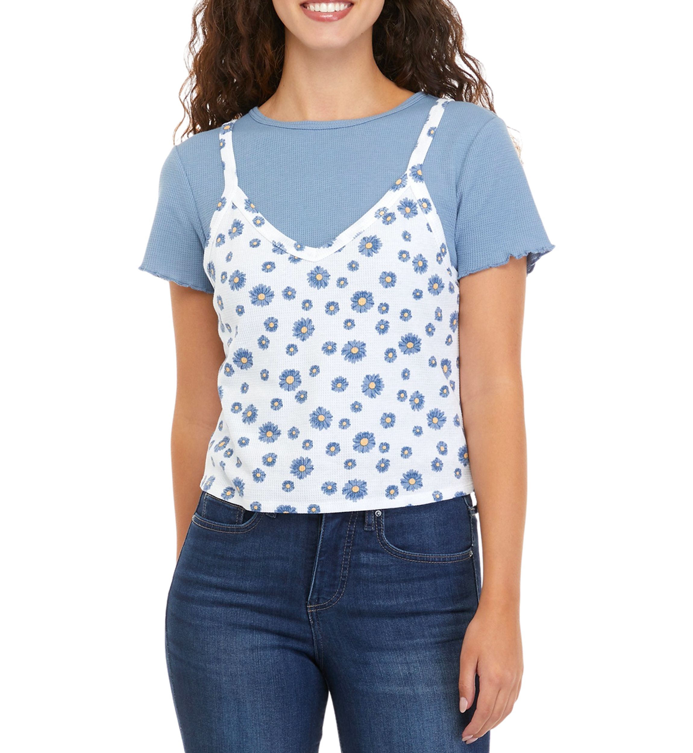Juniors Short Sleeve 2Fer Top 