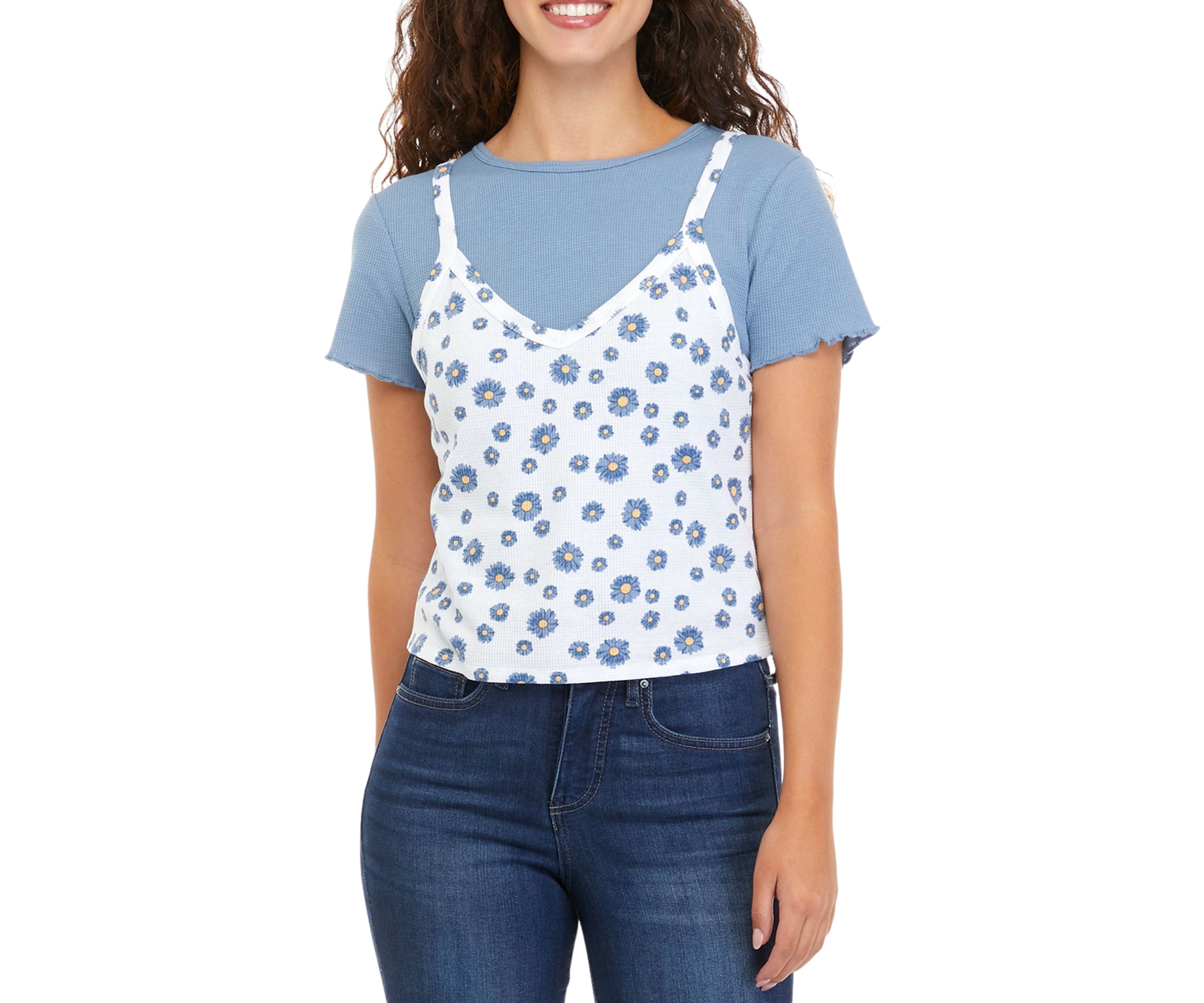 Juniors Short Sleeve 2Fer Top 