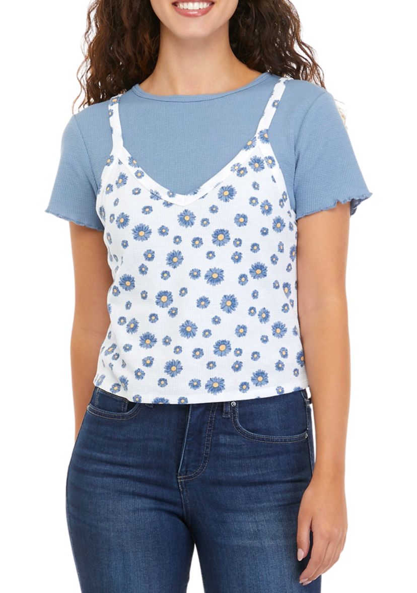 Juniors Short Sleeve 2Fer Top 