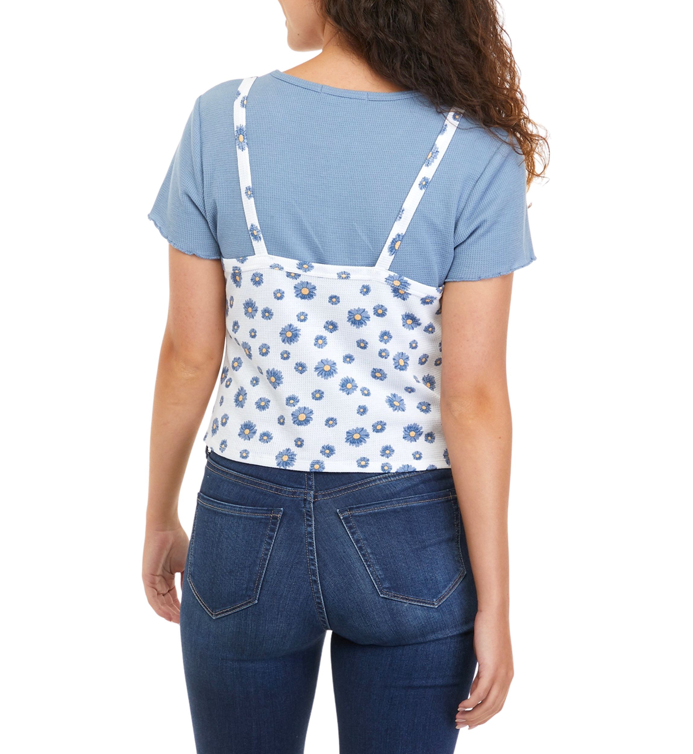 Juniors Short Sleeve 2Fer Top 