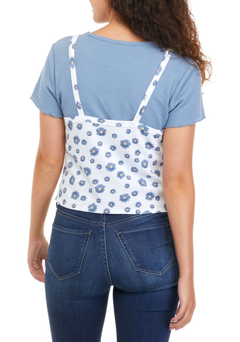 Juniors Short Sleeve 2Fer Top 