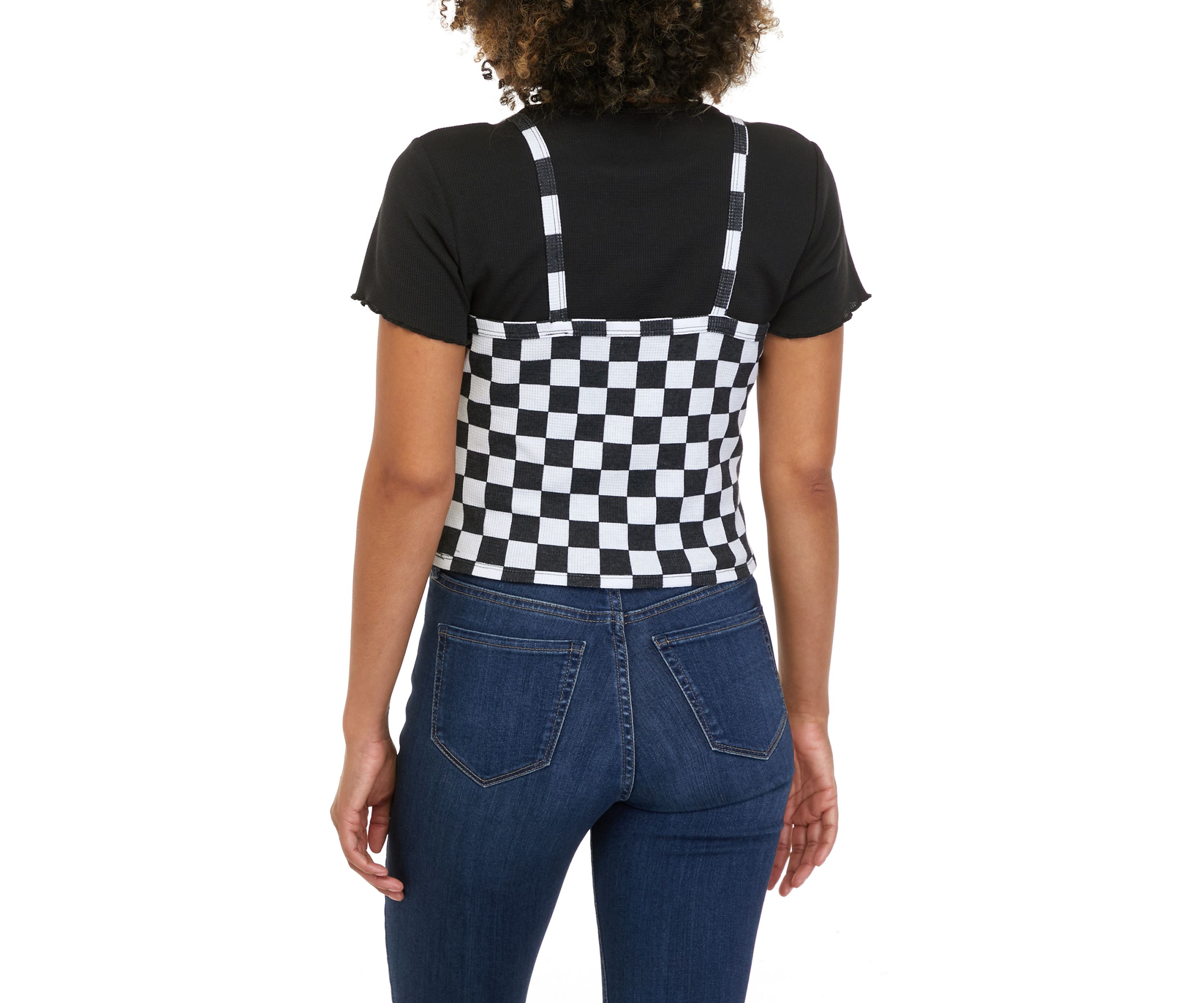 Juniors Short Sleeve 2Fer Knit Top 